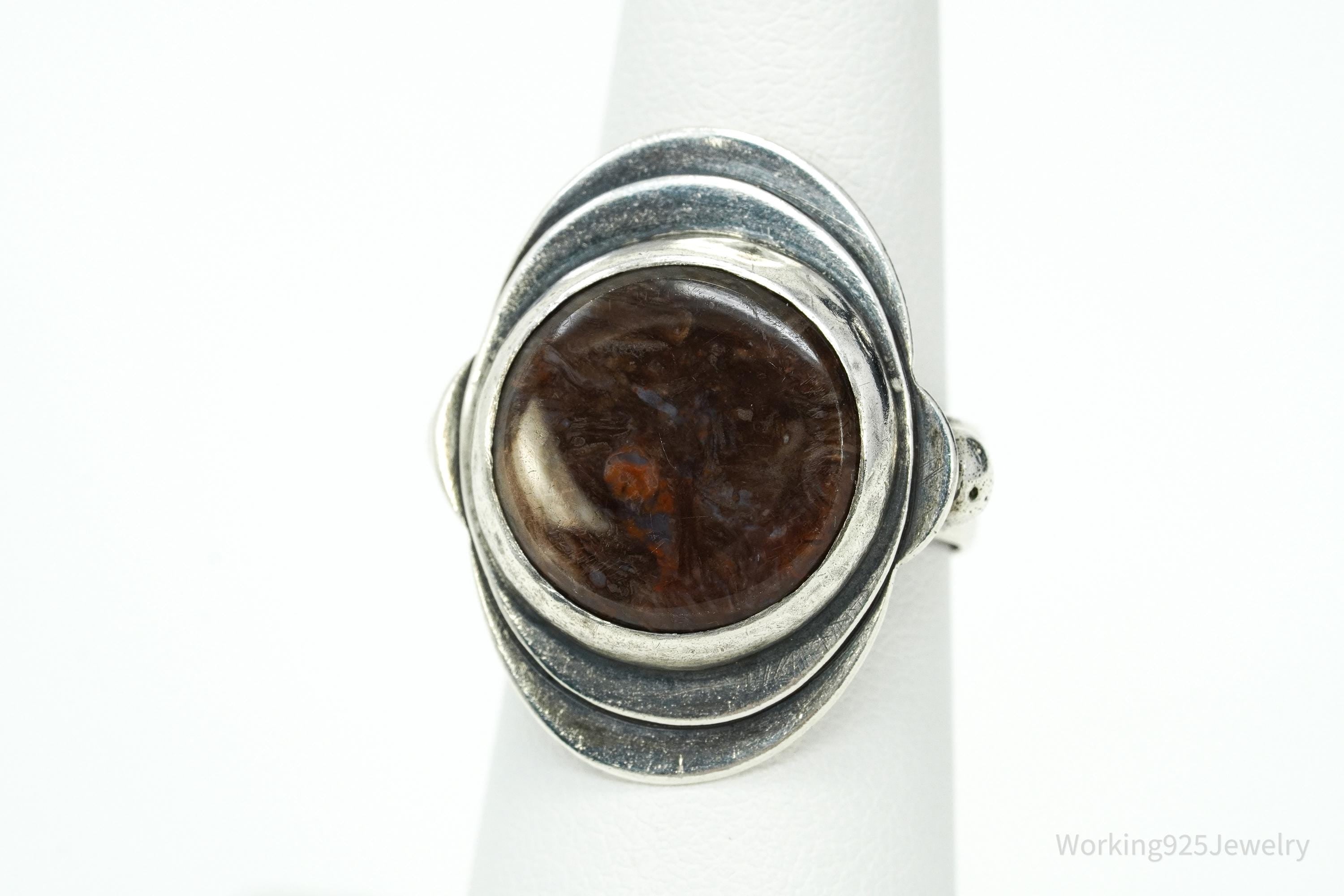 Vintage Jasper Modernist Style Silver Ring - Size 7