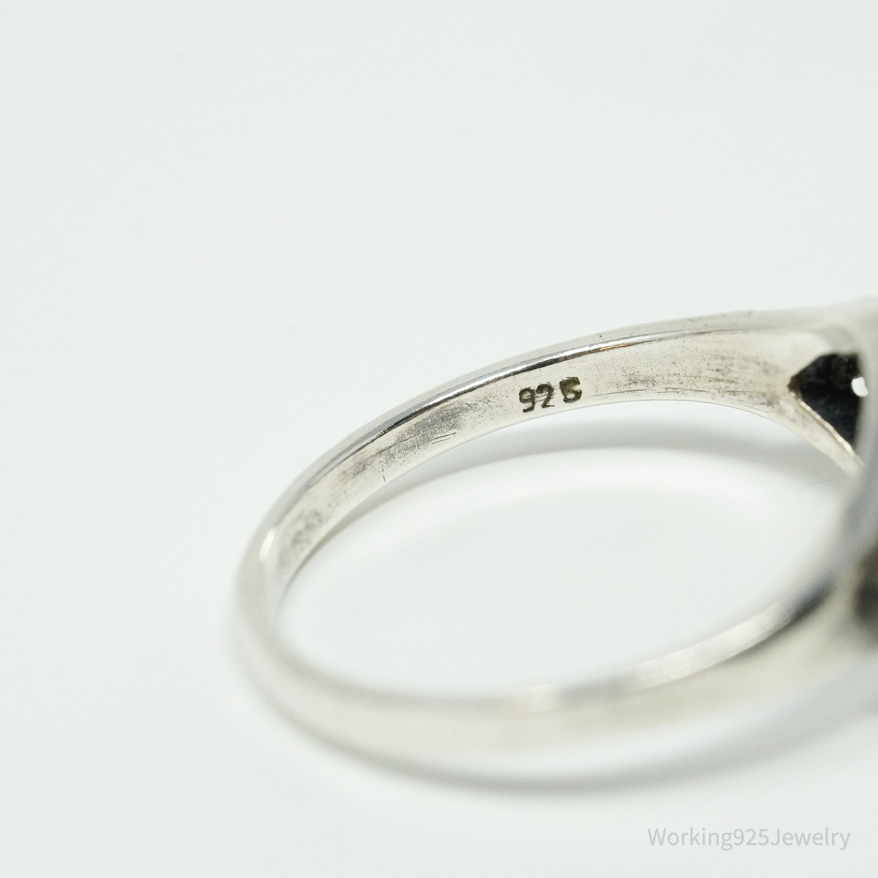 Vintage Black & White Onyx Yin Yang Sterling Silver Ring Size 5