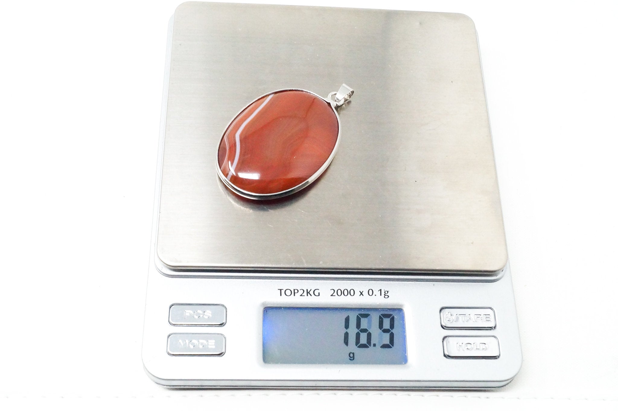 Vintage Large Red Lace Agate 18K White Gold Plated Sterling Silver Pendant