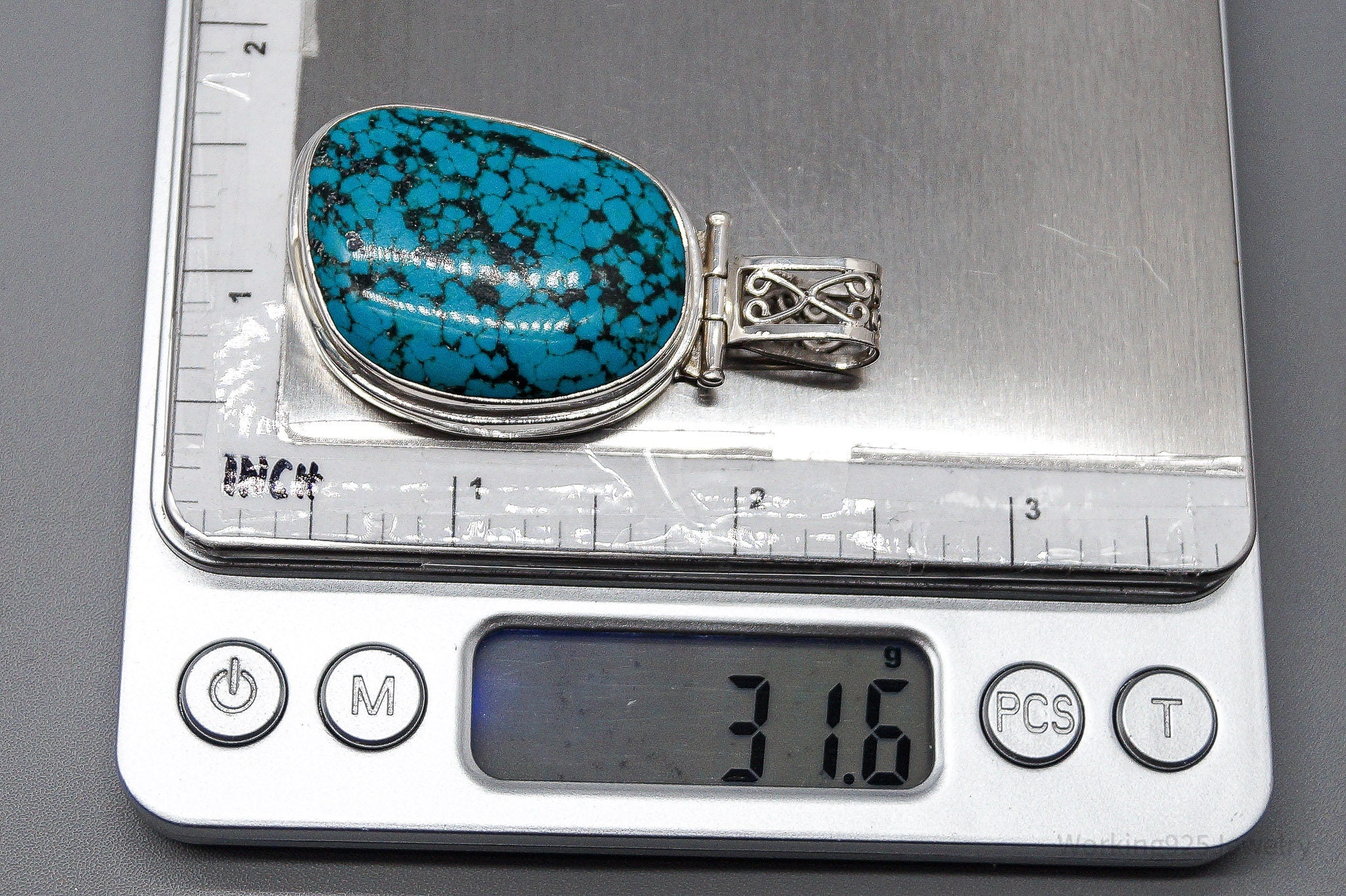 Large Vintage Blue Turquoise Sterling Silver Pendant