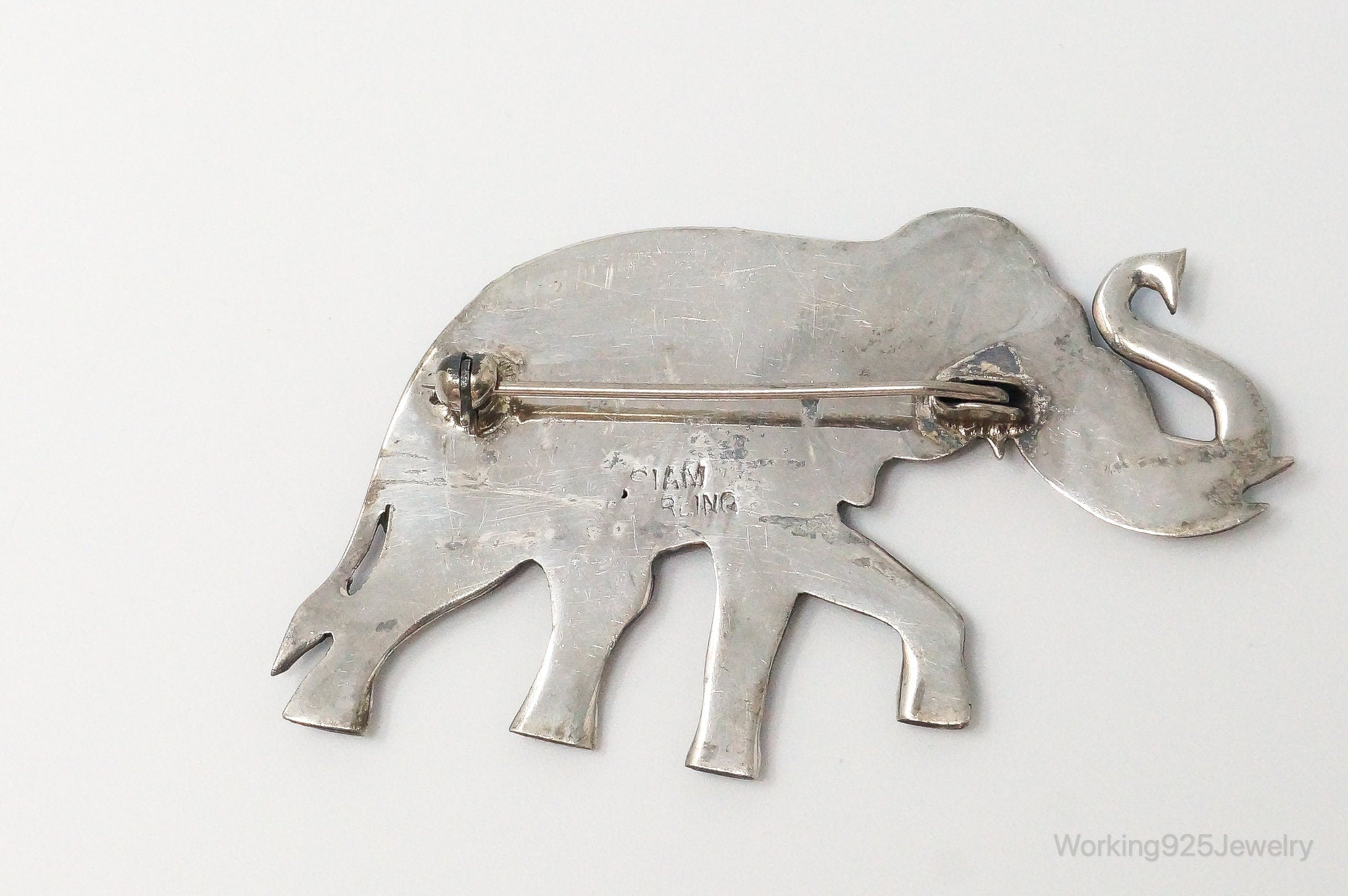 Vintage Designer SIAM NIELLO Elephant Enamel Sterling Silver Brooch Pin