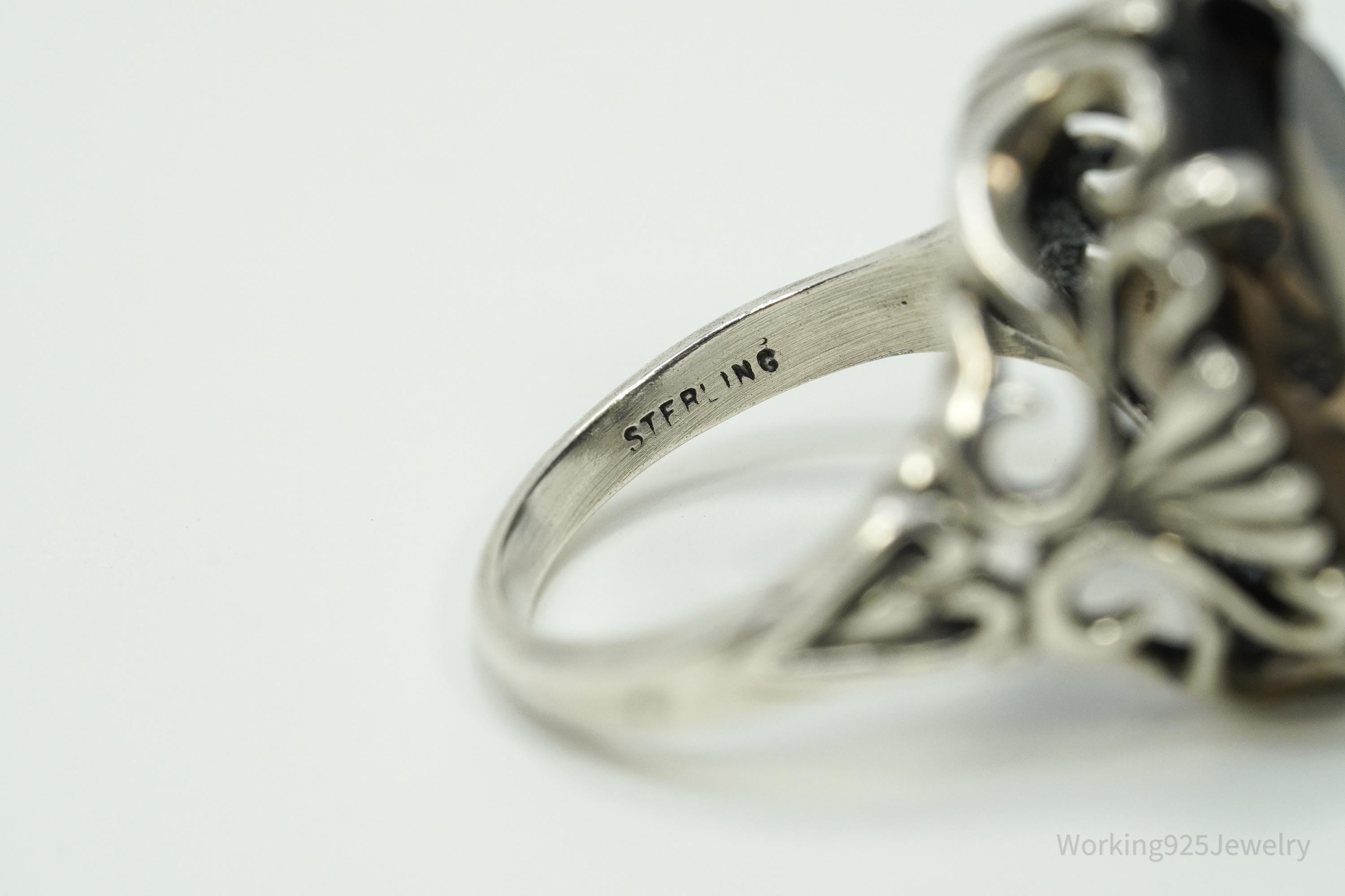 Vintage Kabana Large Smoky Topaz Sterling Silver Ring - Size 5.75