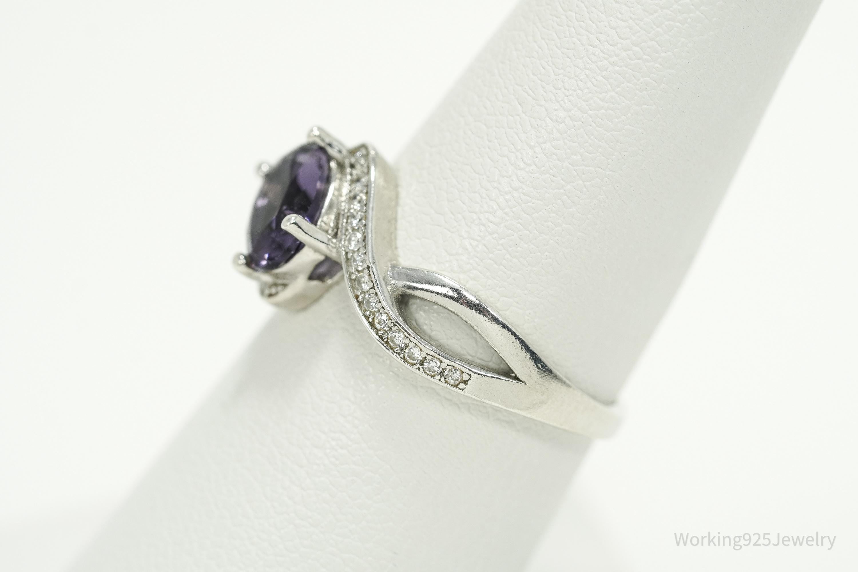 Vintage Amethyst & Cubic Zirconia Sterling Silver Ring Size 7.25