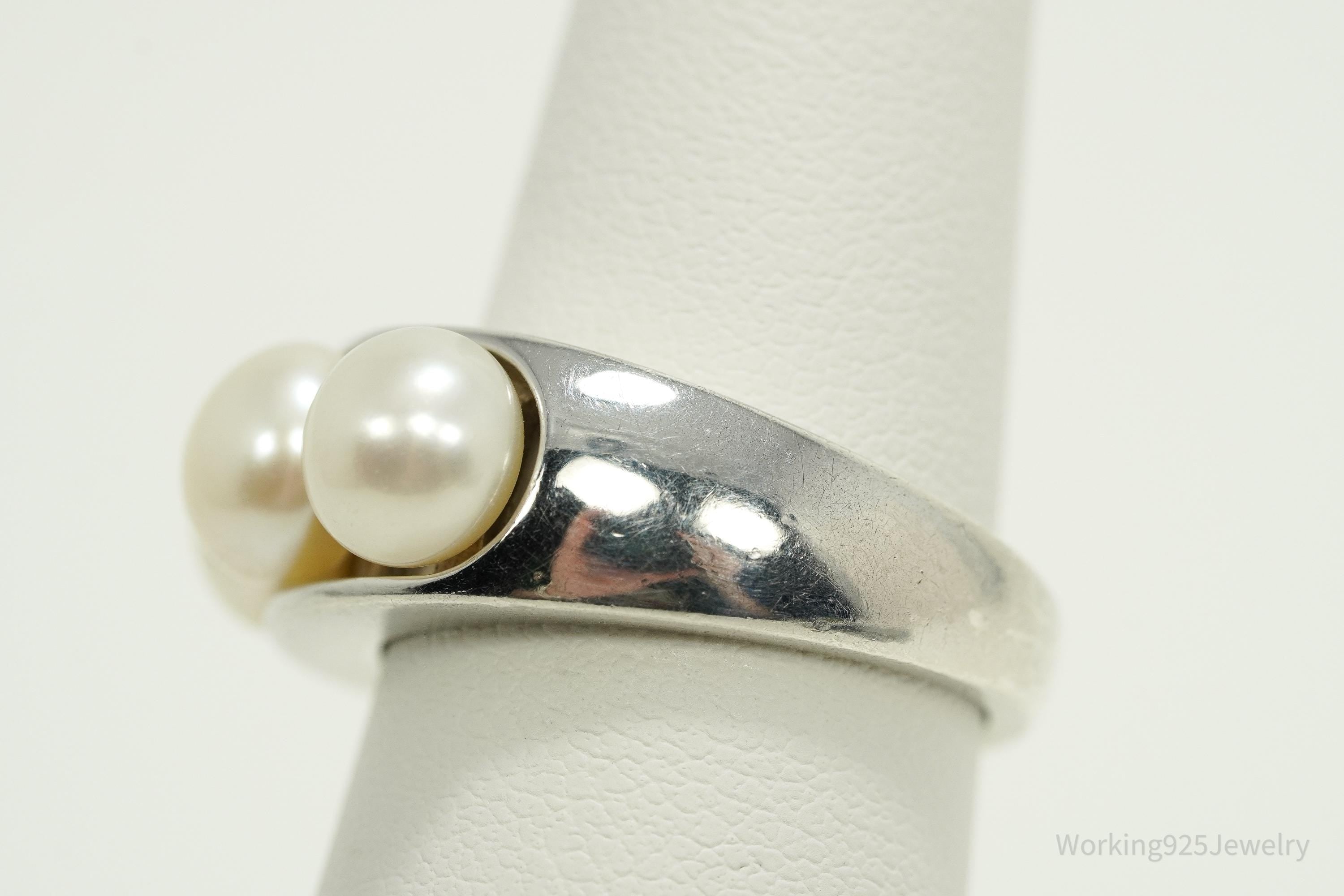 Vintage EA Pearl Sterling Silver Ring - Size 7
