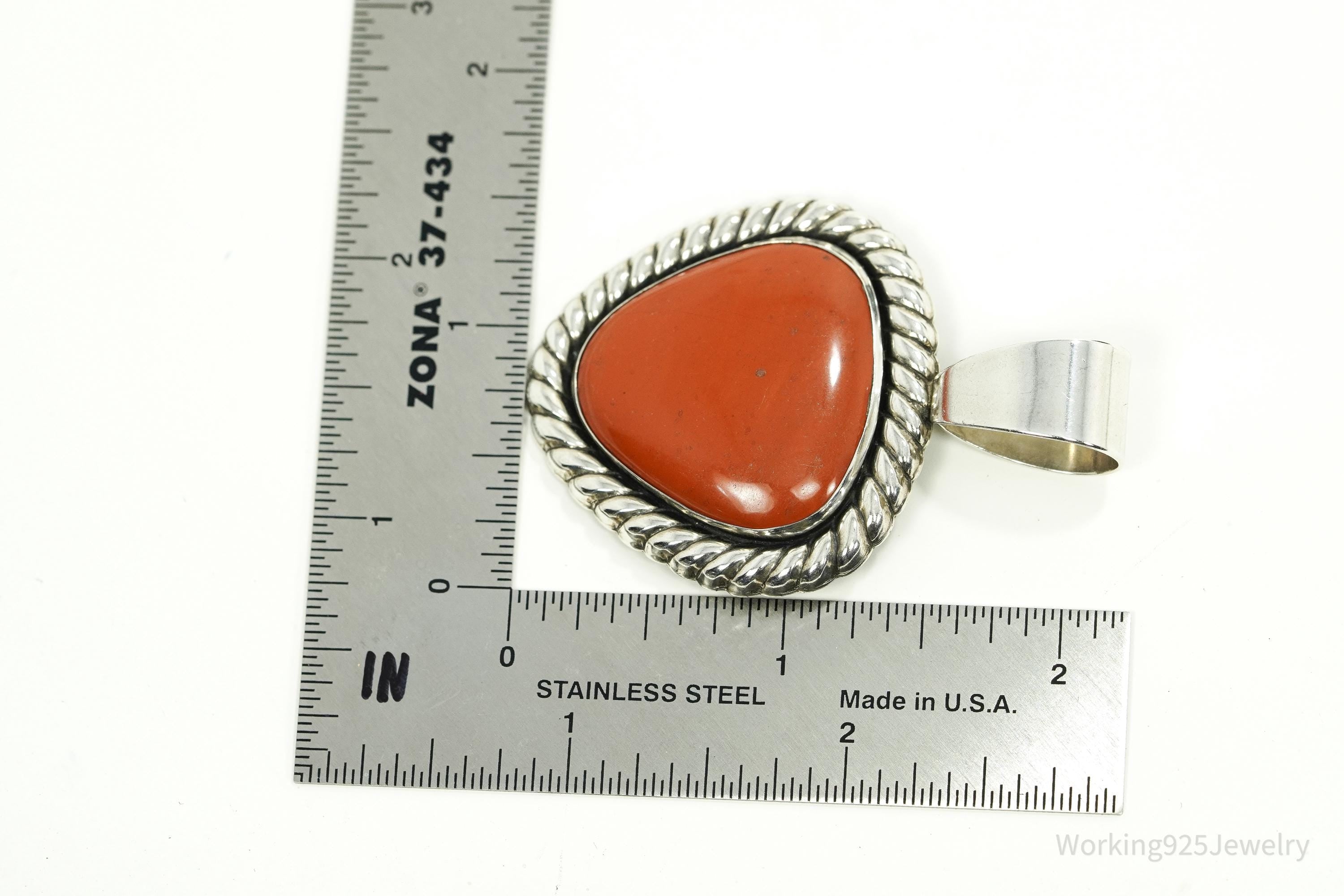 Large Vintage Carolyn Pollack Relios Red Jasper Sterling Silver Pendant