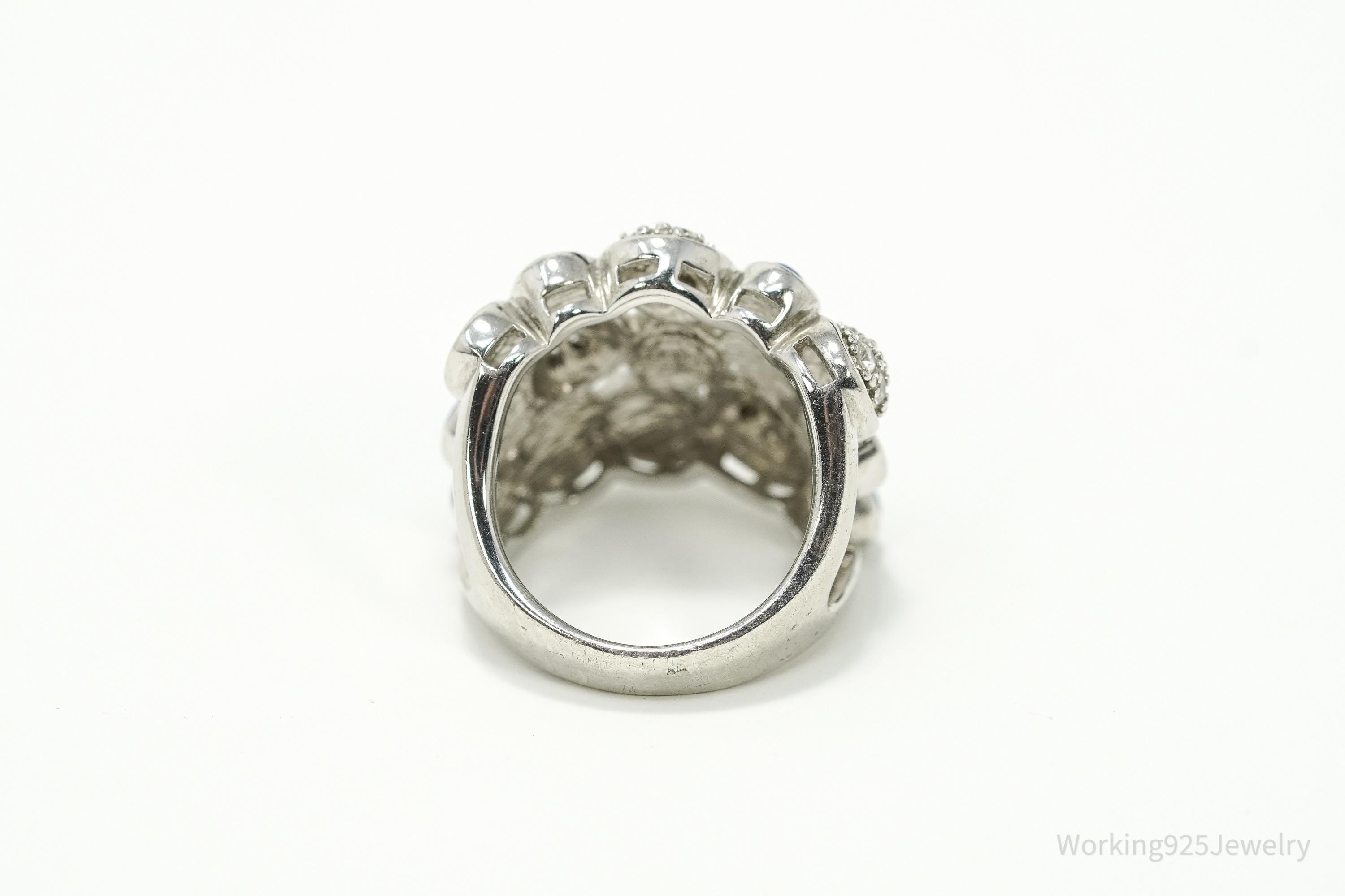 Vintage Joseph Esposito Lapis Lazuli & CZ Sterling Silver Cocktail Ring Sz 6.25