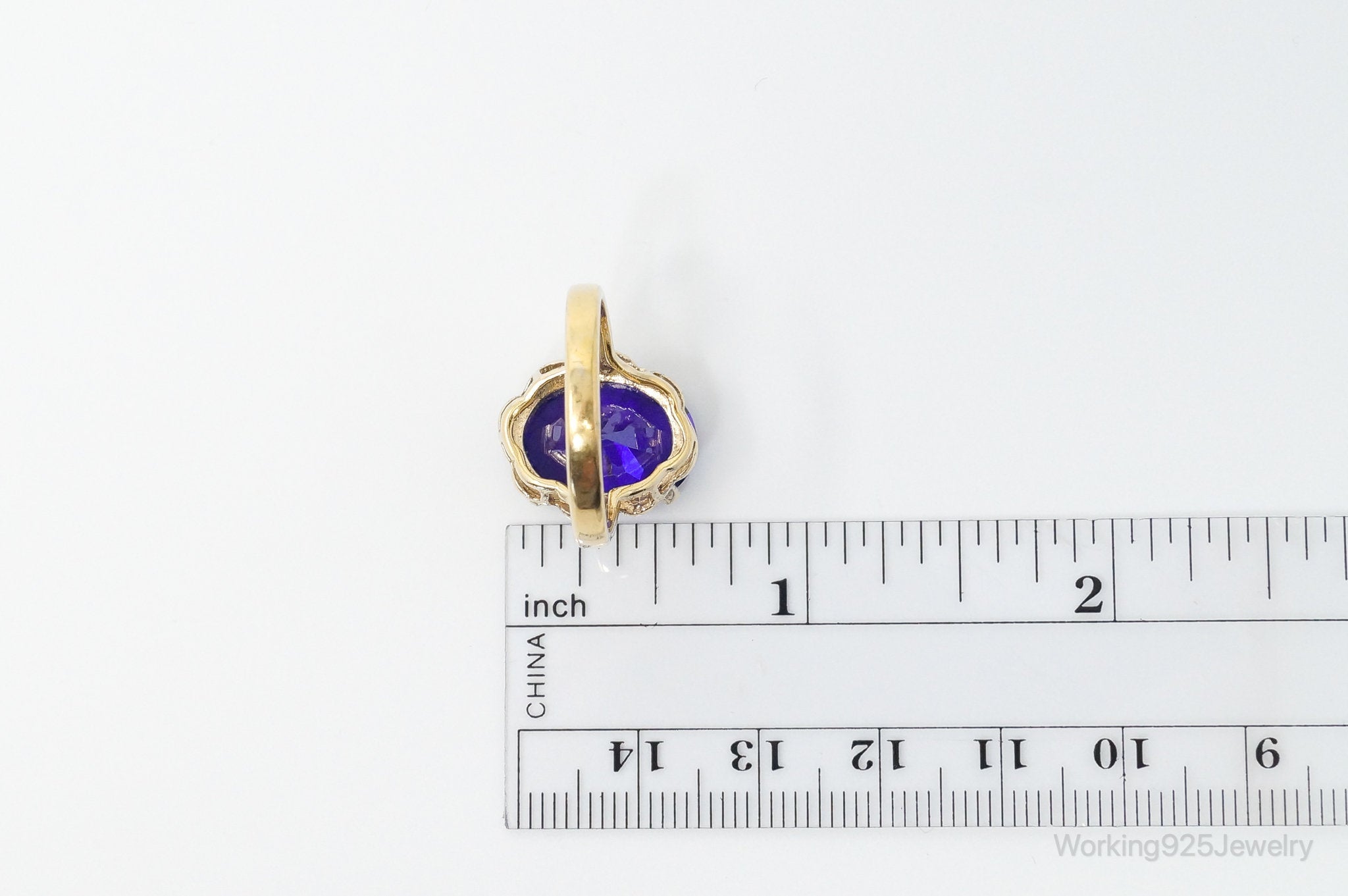 Vintage Large Purple Cubic Zirconia Gold Vermeil Sterling Silver Ring Size 7.75