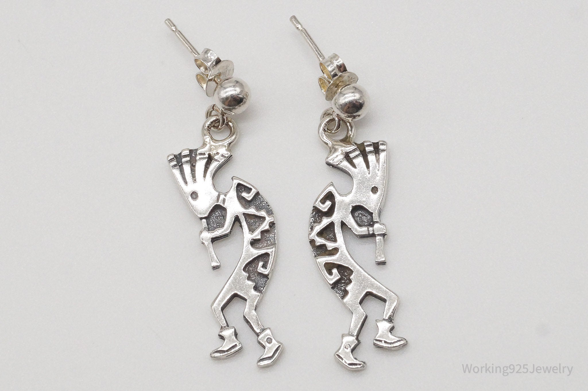 Vintage Native American Dancing Kokopelli Silver Earrings