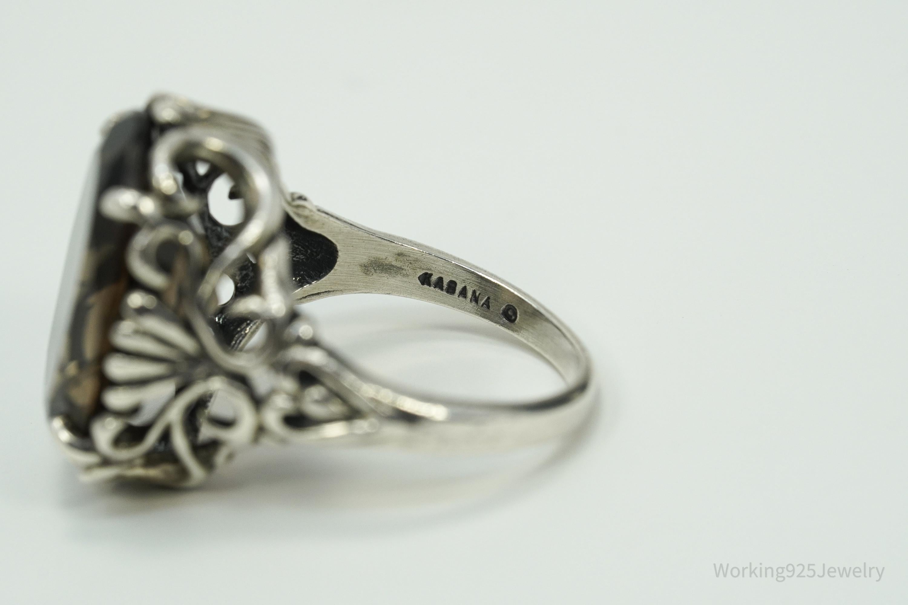 Vintage Kabana Large Smoky Topaz Sterling Silver Ring - Size 5.75