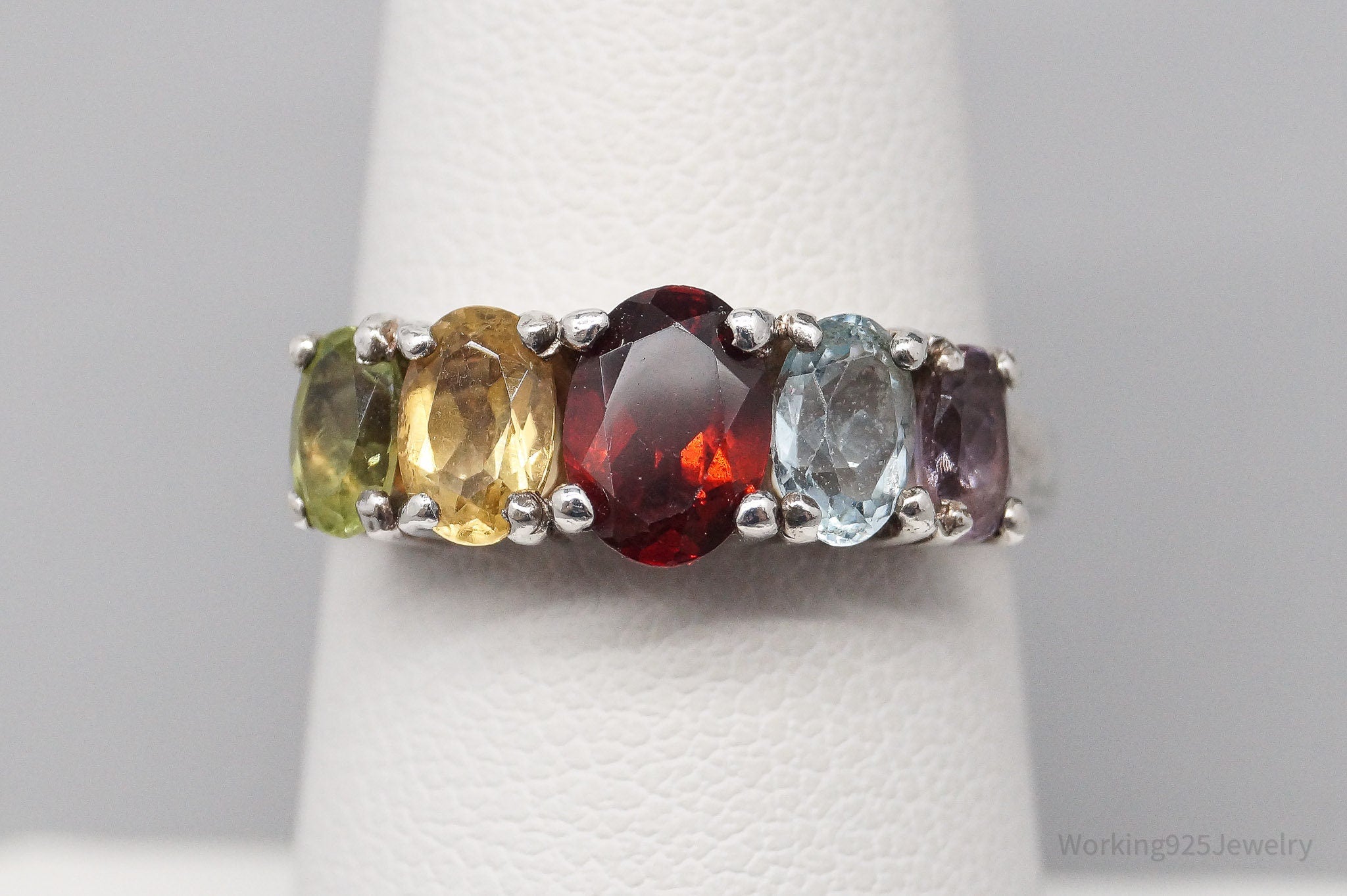 Vintage Multi Gemstone Sterling Silver Ring - Size 7