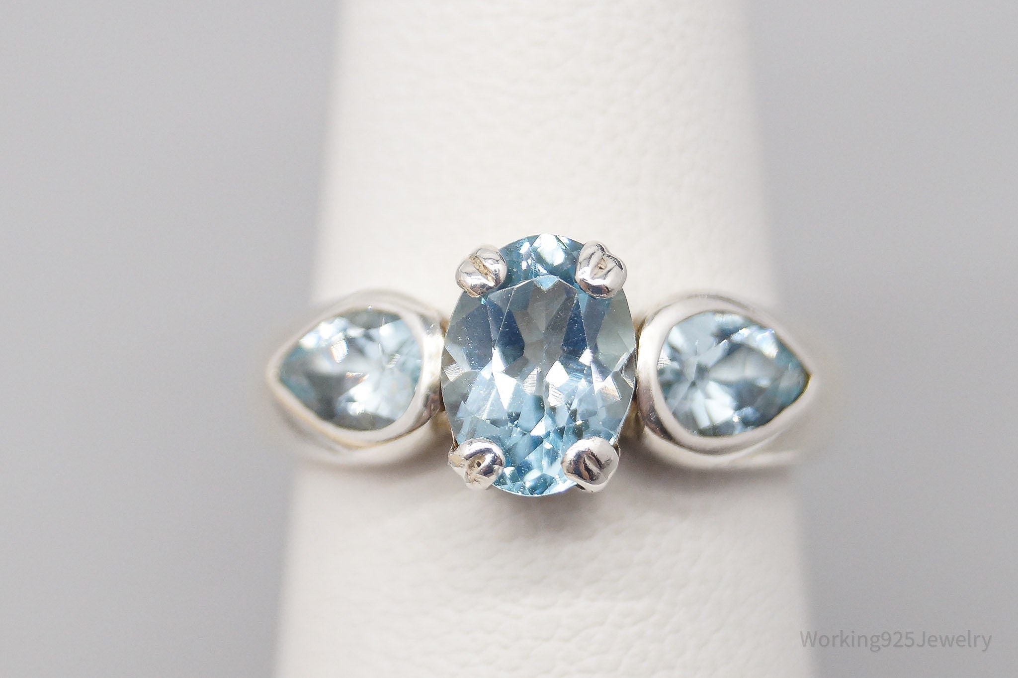 Vintage Blue Topaz Sterling Silver Ring - Size 5.75