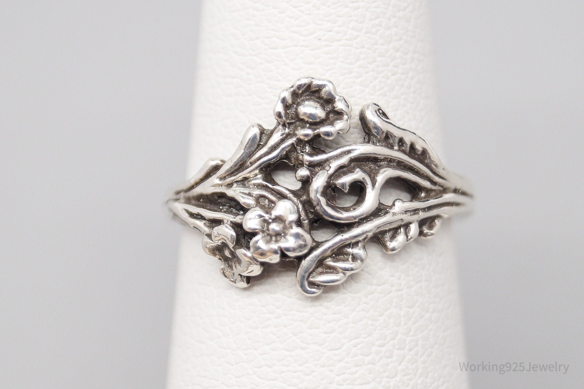 Vintage Flowers Wrap Sterling Silver Ring - Size 5