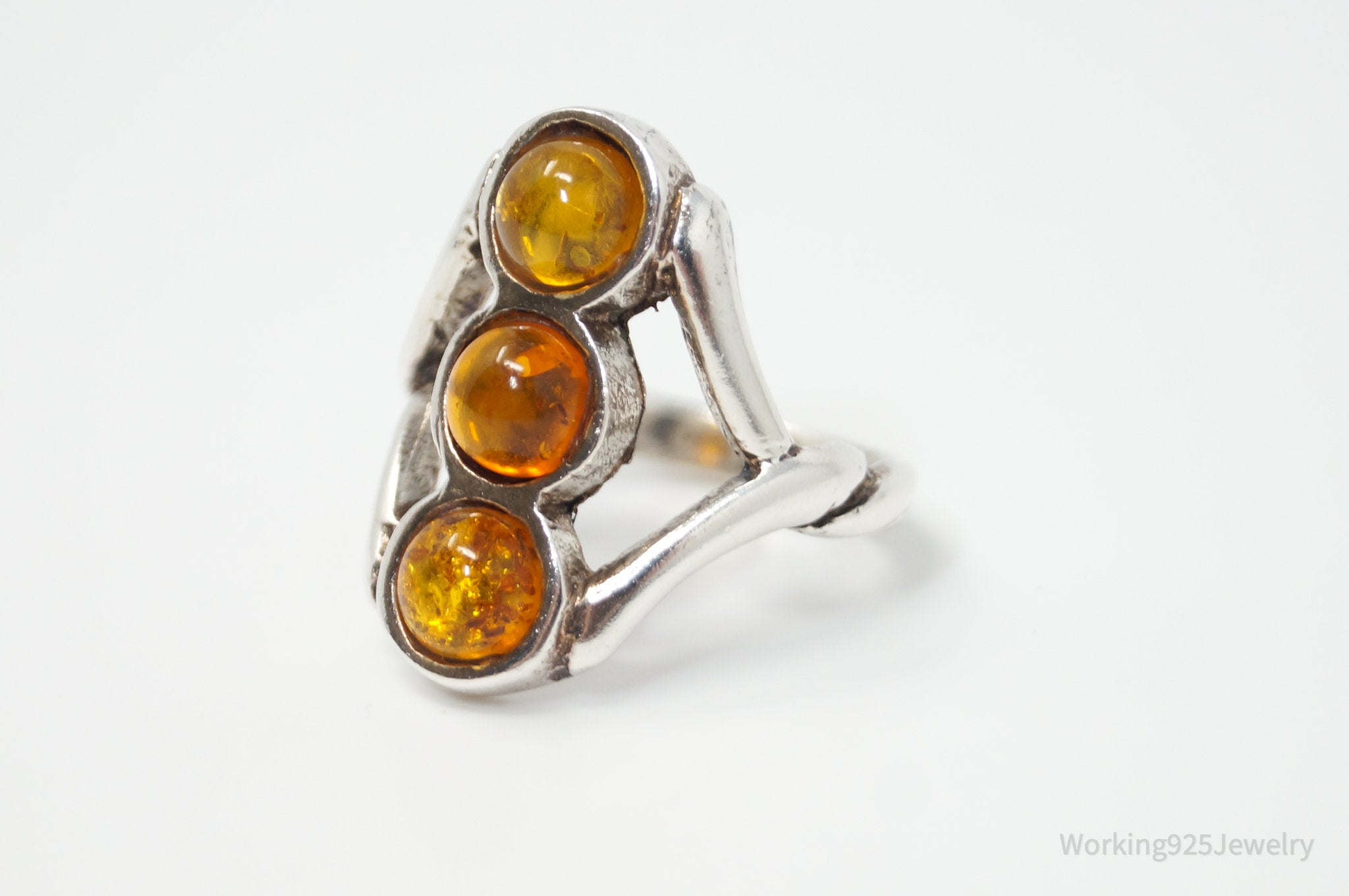 Vintage Multi Amber Sterling Silver Ring - Size 7.25