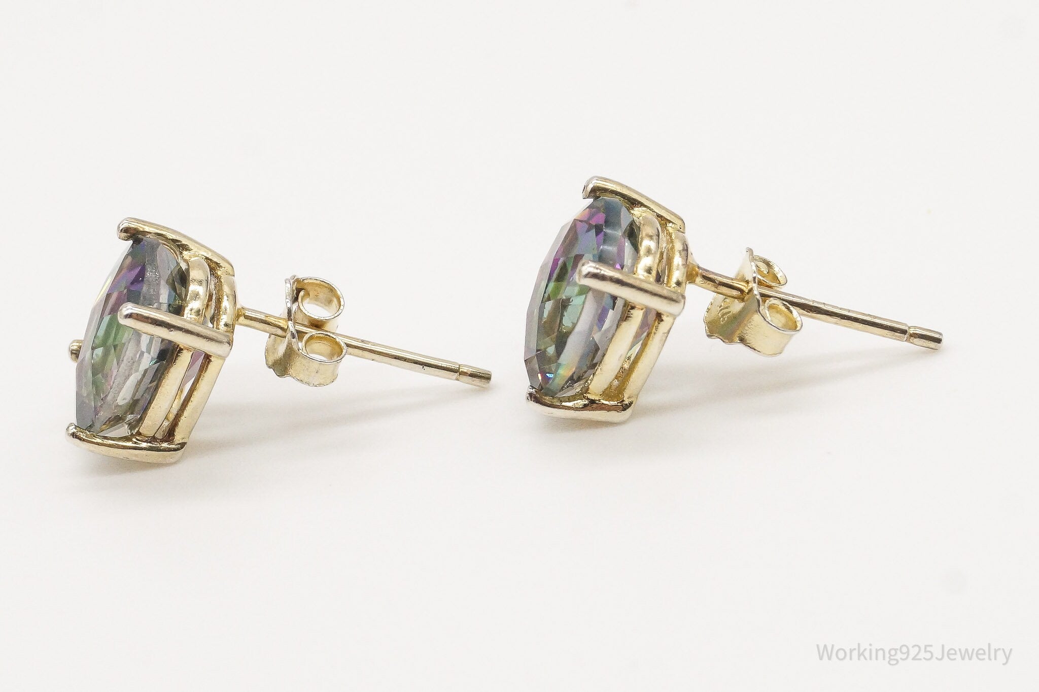 Vintage Mystic Topaz Gold Vermeil Sterling Silver Stud Post Earrings