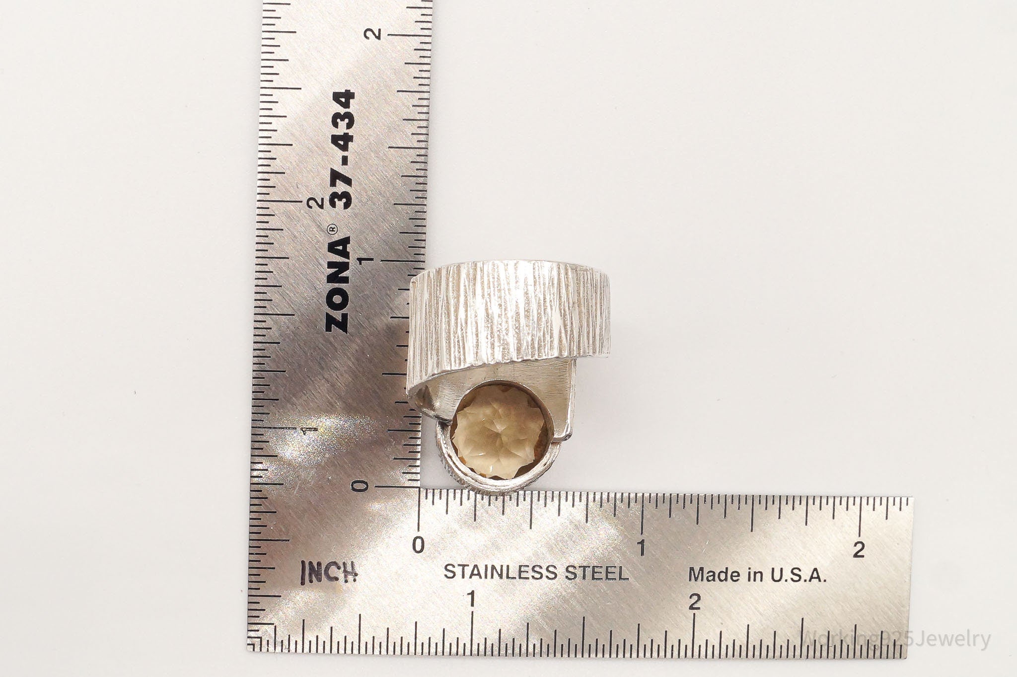 Vintage Large Smoky Topaz 14K Gold Sterling Silver Ring - Size 7.25 Adjustable