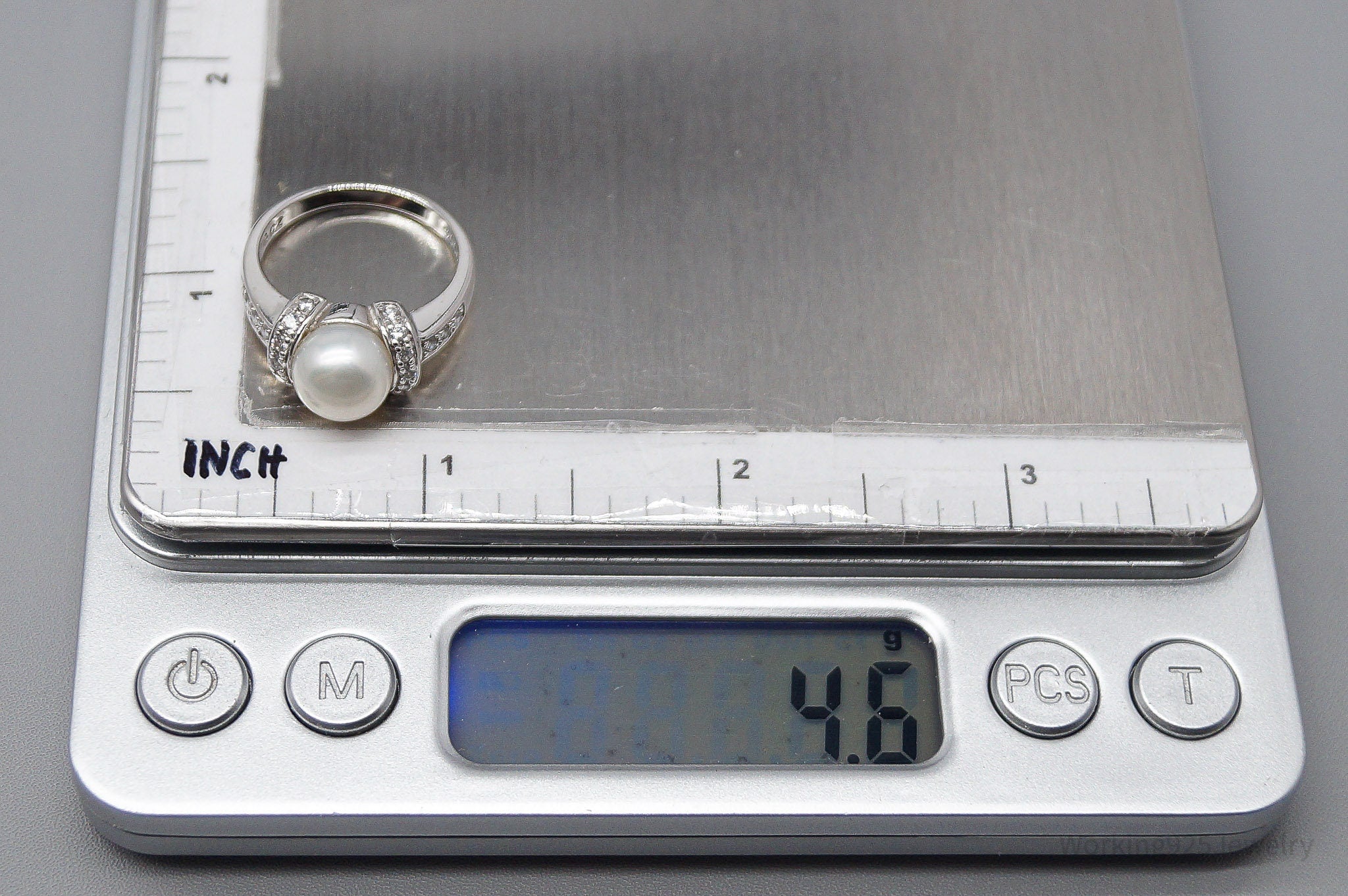 Vintage Ross Simons Pearl & Cubic Zirconia Sterling Silver Ring - Size 7