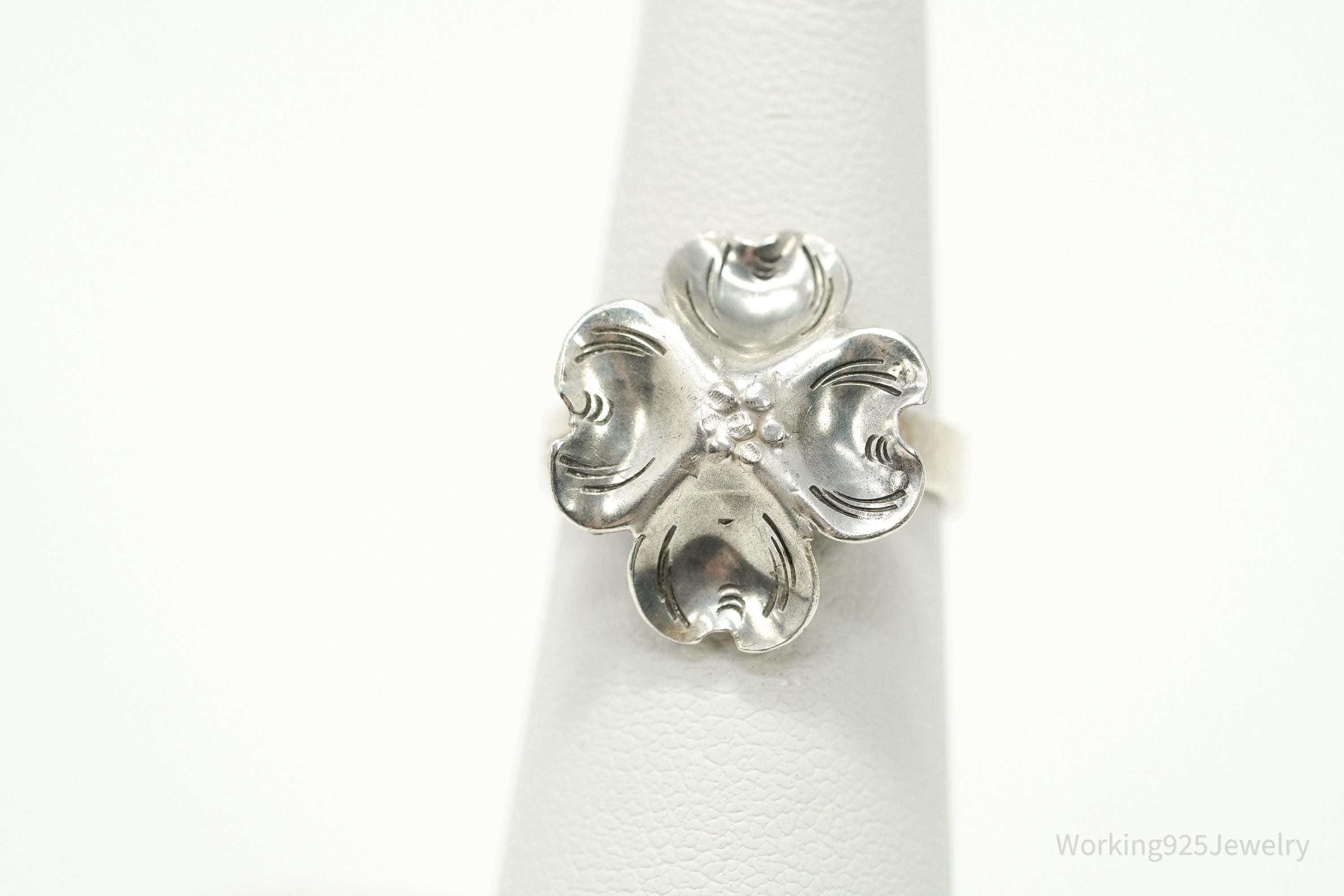 Vintage Designer NYE Dogwood Flower Sterling Silver Ring - Adjustable Size 5.5