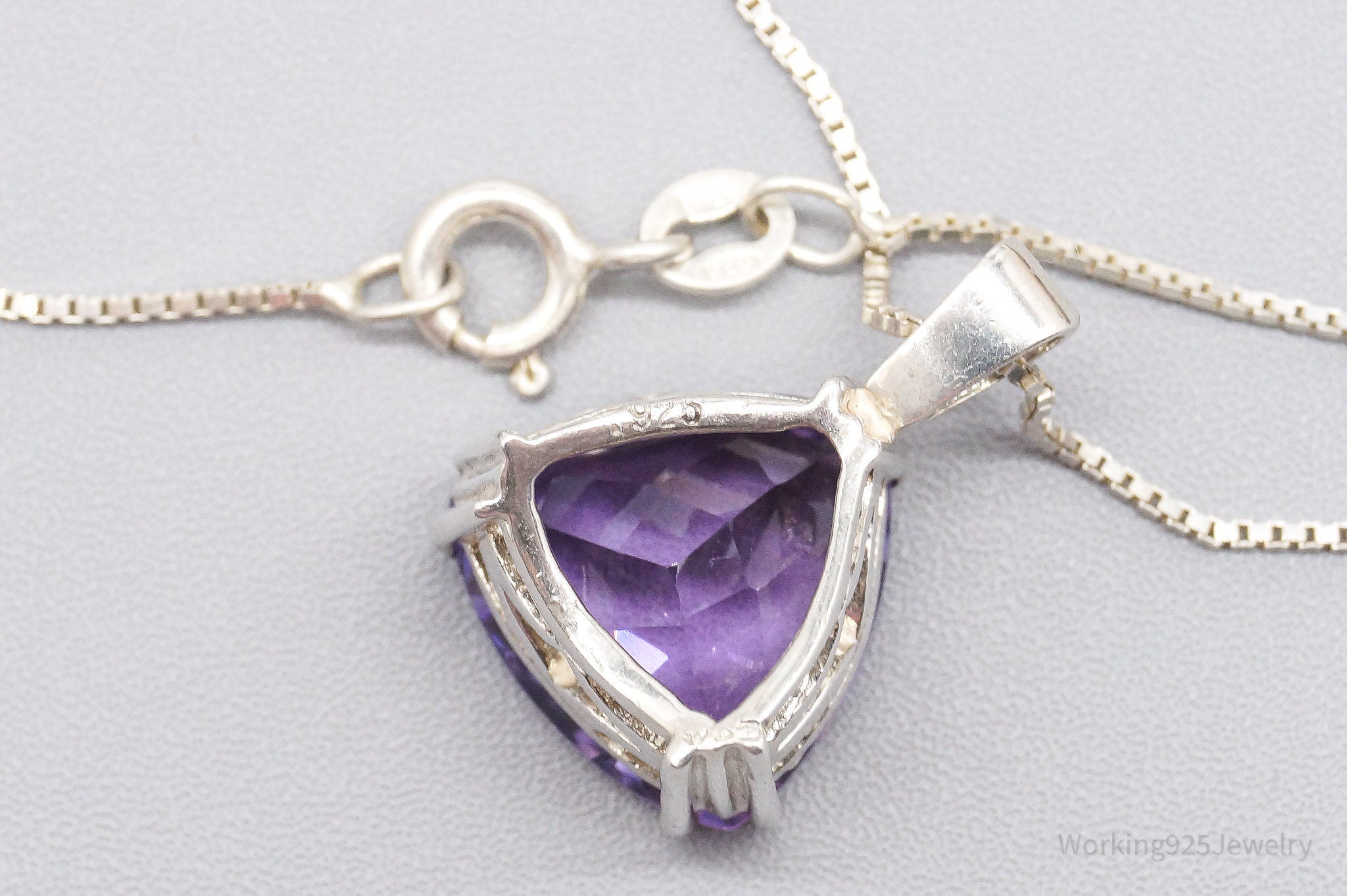 Vintage Large Amethyst Sterling Silver Chain Necklace 24"