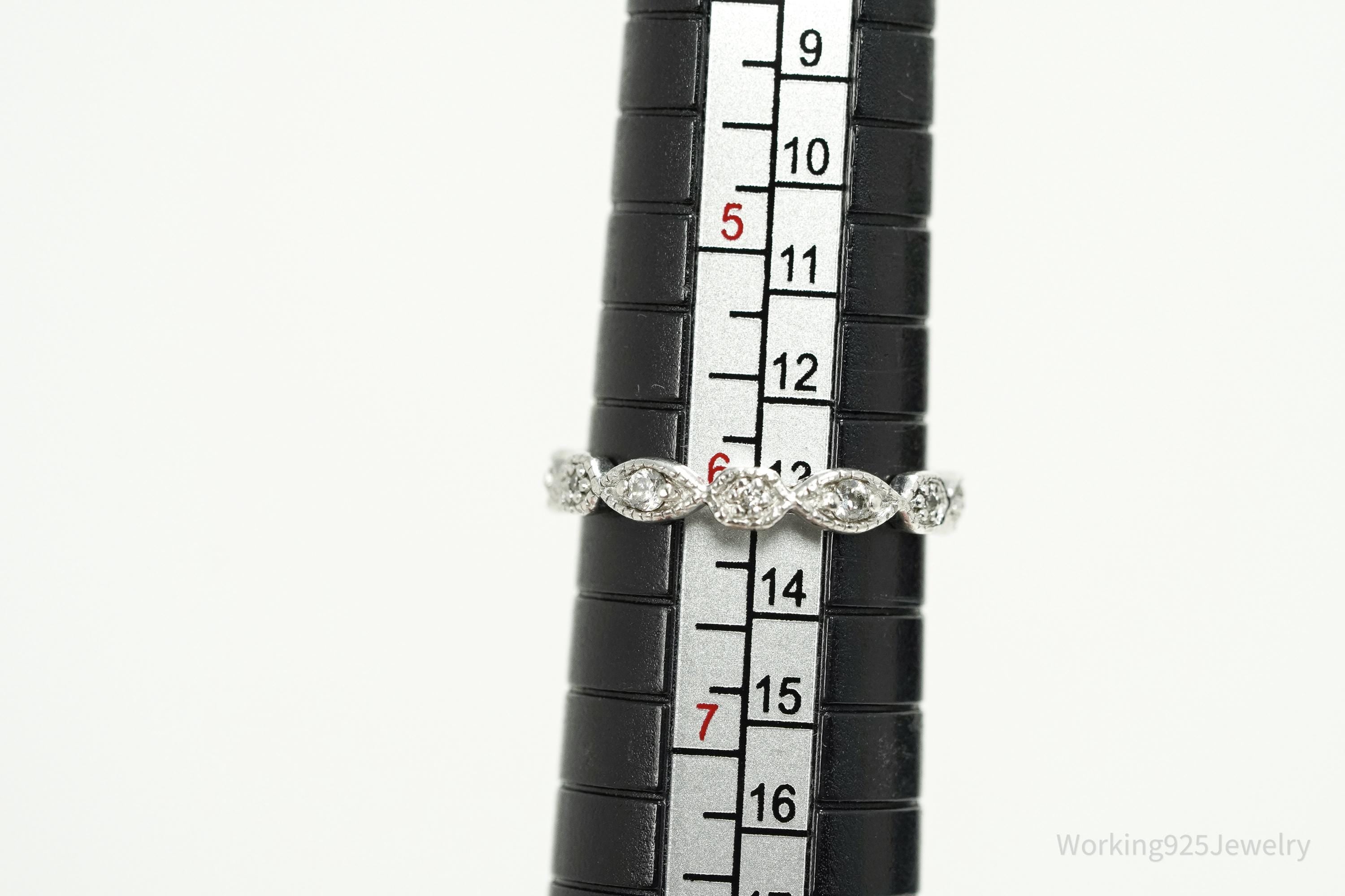 Vintage Cubic Zirconia Sterling Silver Band Ring - Size 6