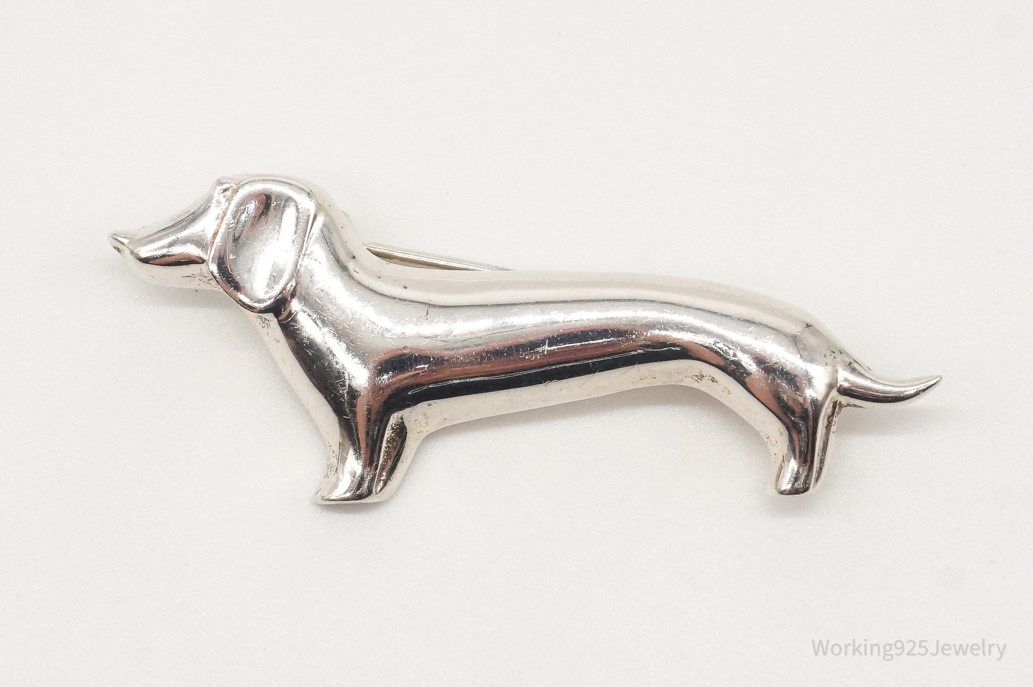 Vintage Mexico D'Molina Dachshund Weiner Dog Sterling Silver Brooch Pin