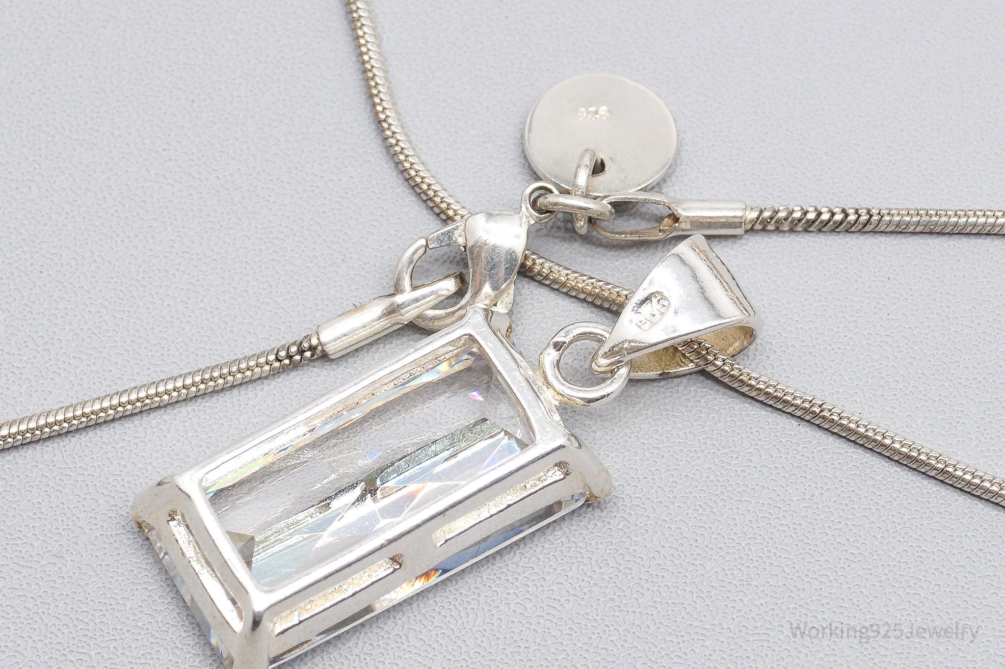 Vintage Large Cubic Zirconia Sterling Silver Necklace 24"