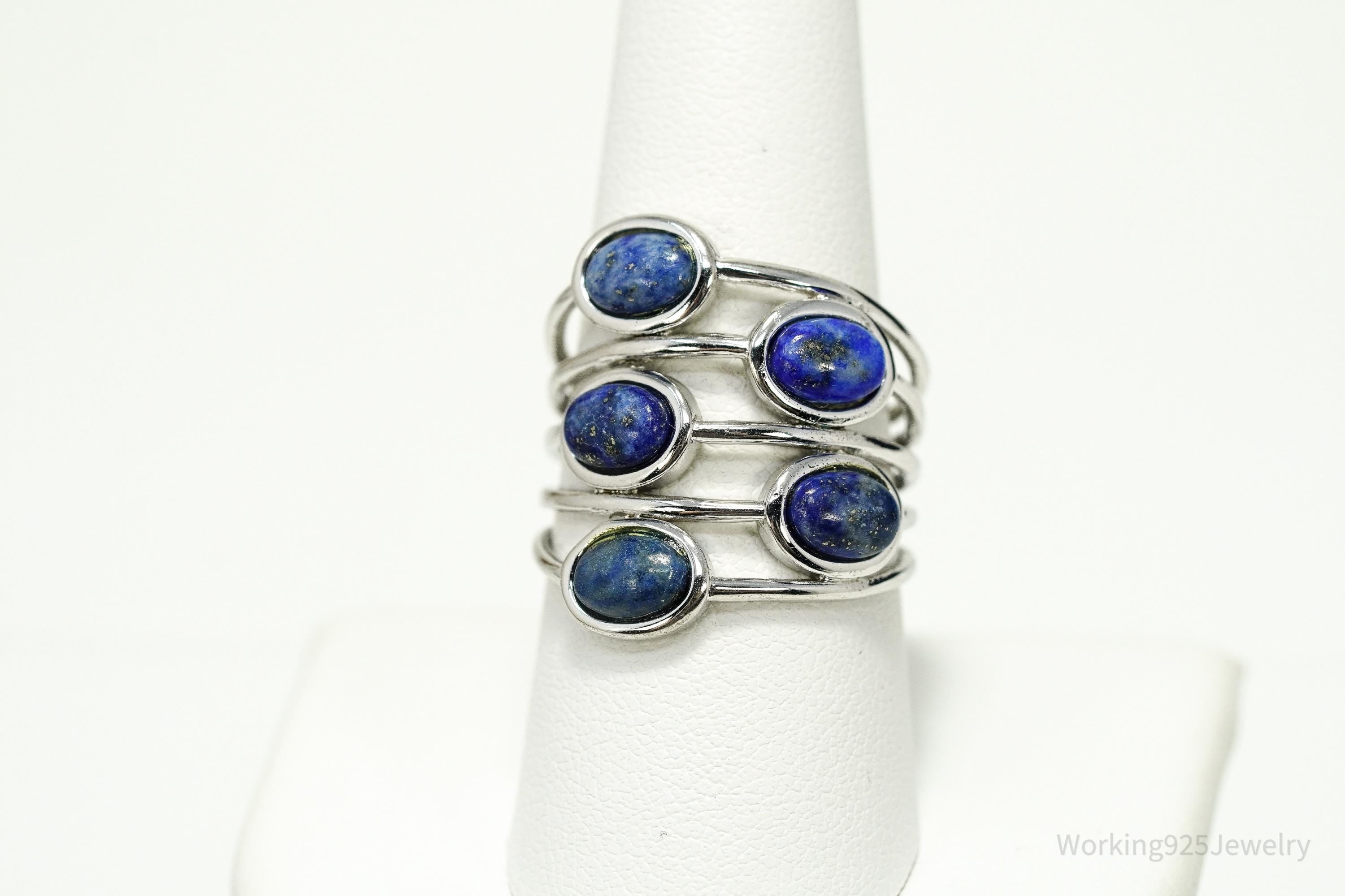 Vintage Lapis Lazuli Sterling Silver Plated Ring - Size 8.75