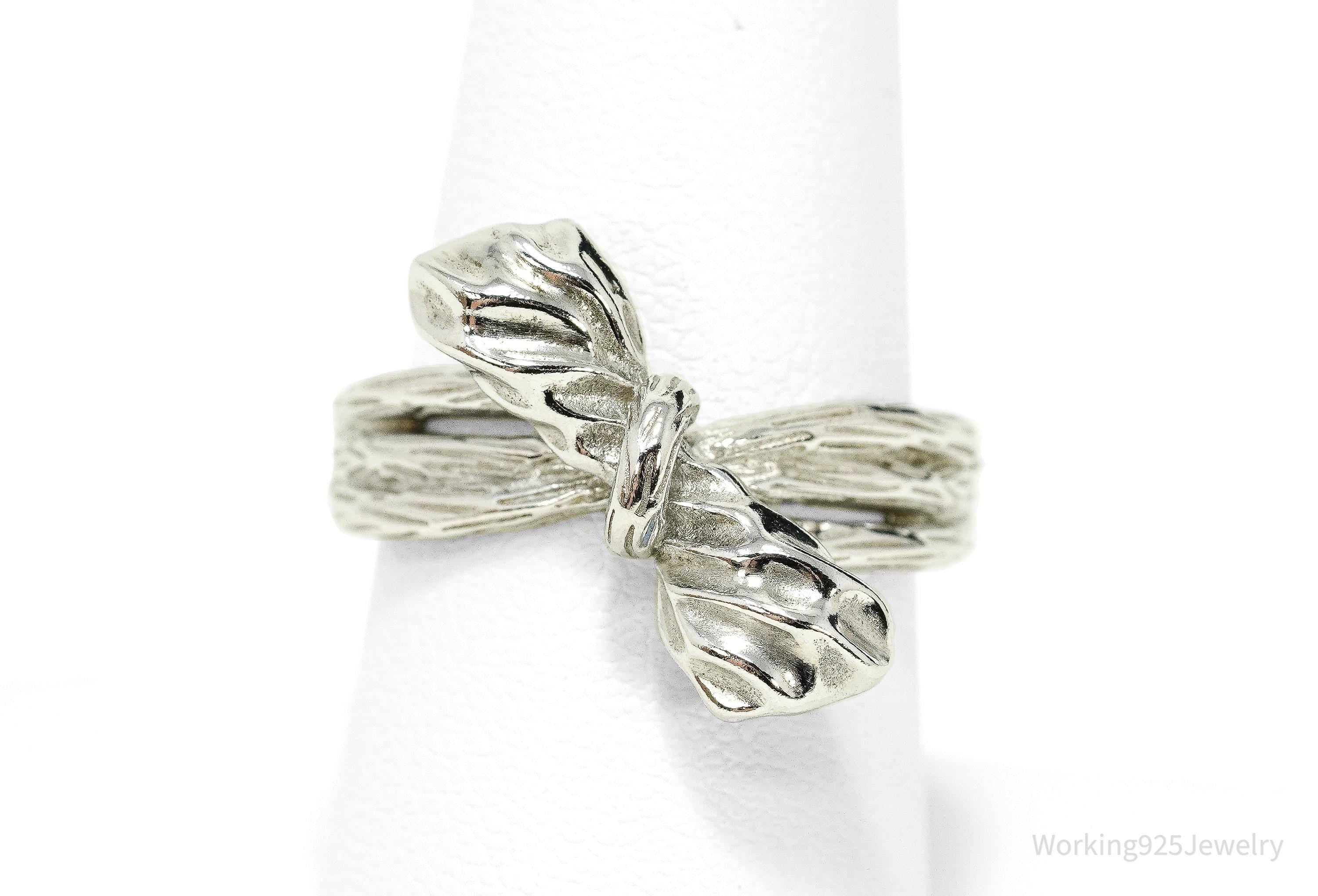 Vintage Bow Sterling Silver Ring - Size 8 Adjustable