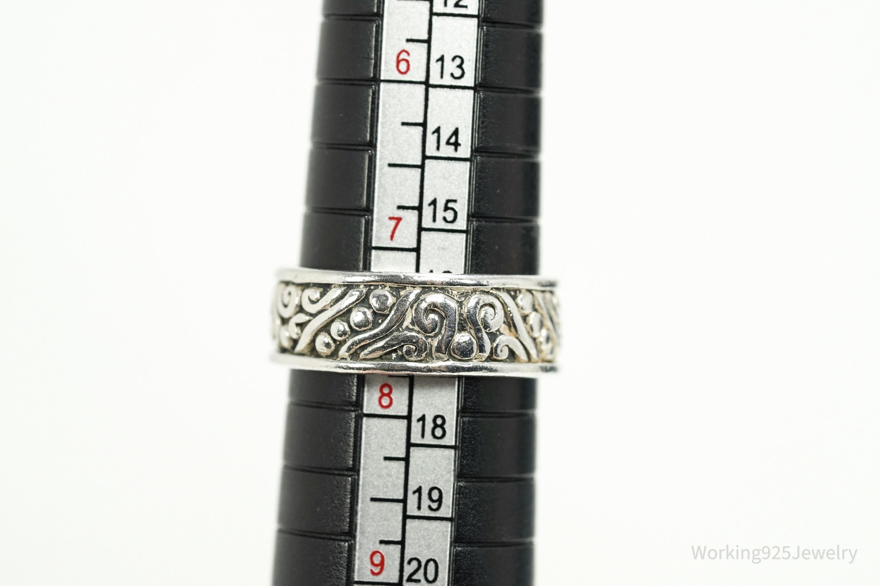 Vintage Scrolls & Swirls Sterling Silver Band Ring - Size 7.75