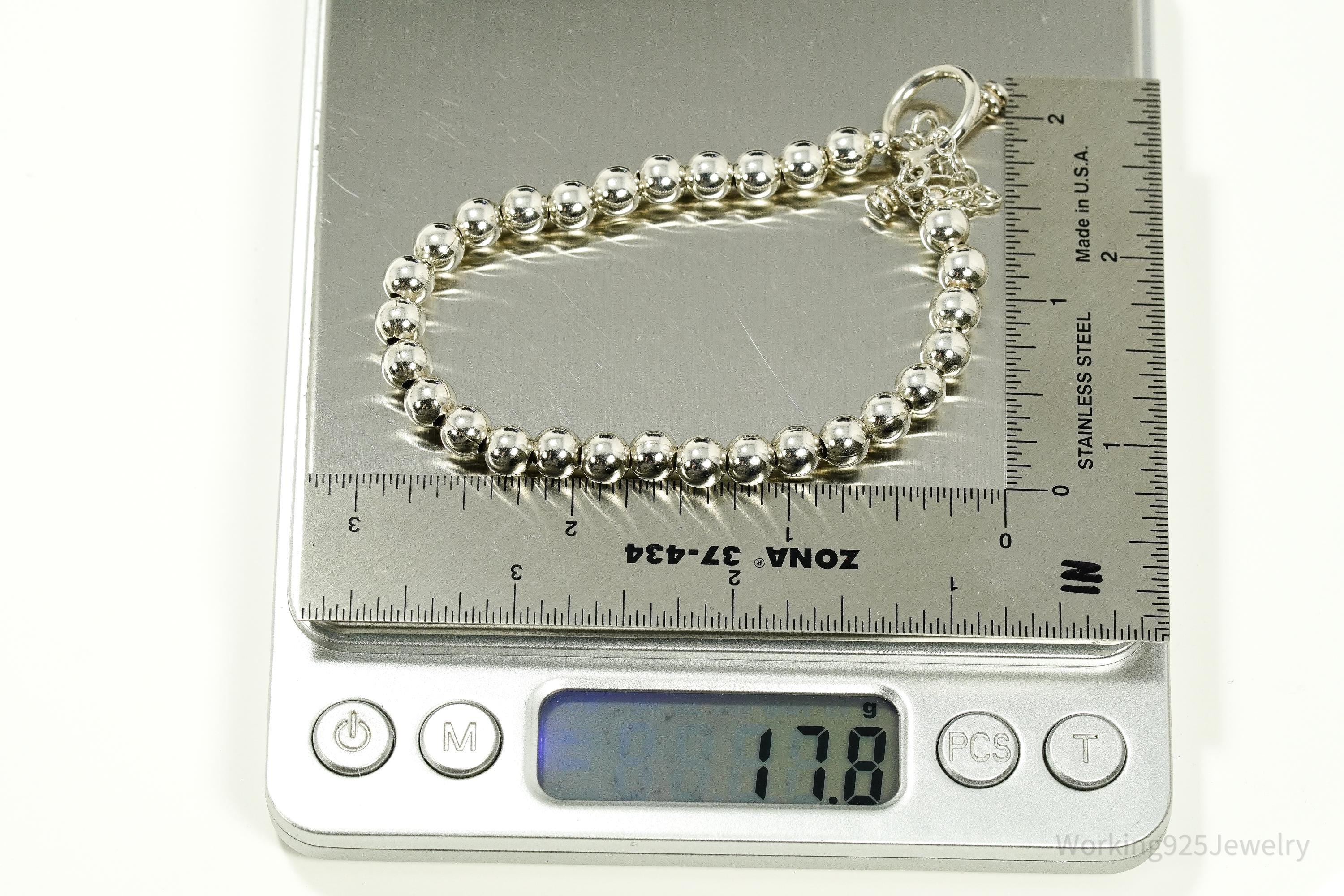 Designer Silpada Retired Ball Beaded Sterling Silver Toggle Bracelet 6.75"