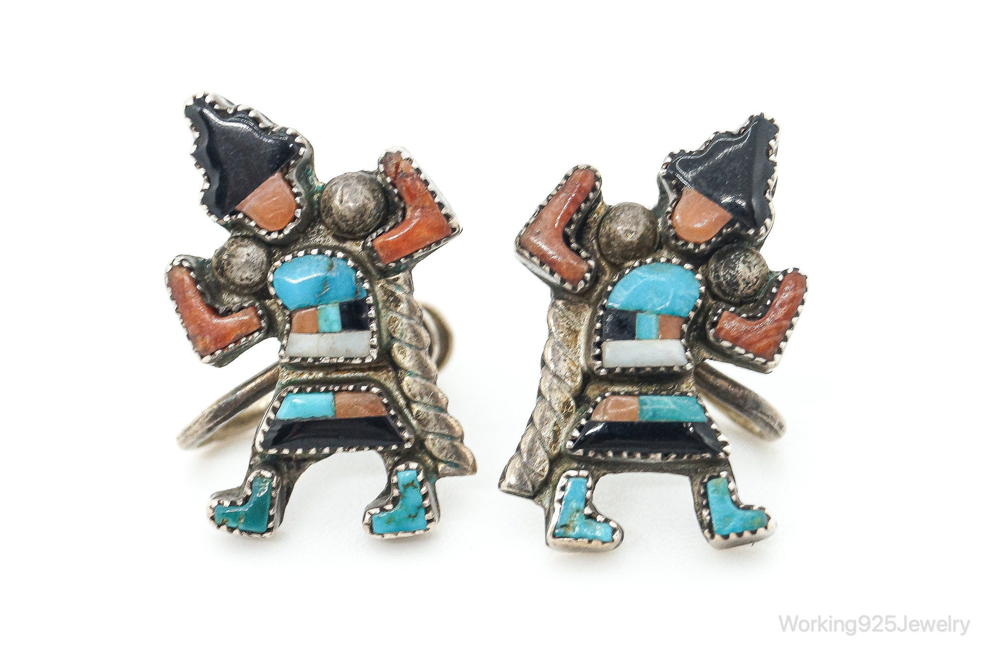 Vintage Native American Kachina Sterling Silver Earrings