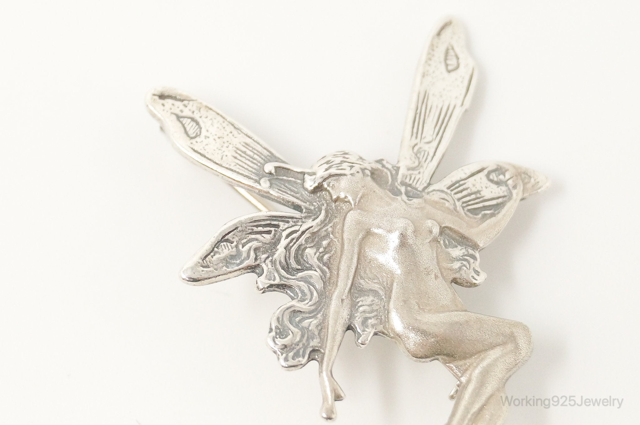 Vintage Fairy In Flight Sterling Silver Brooch Pin