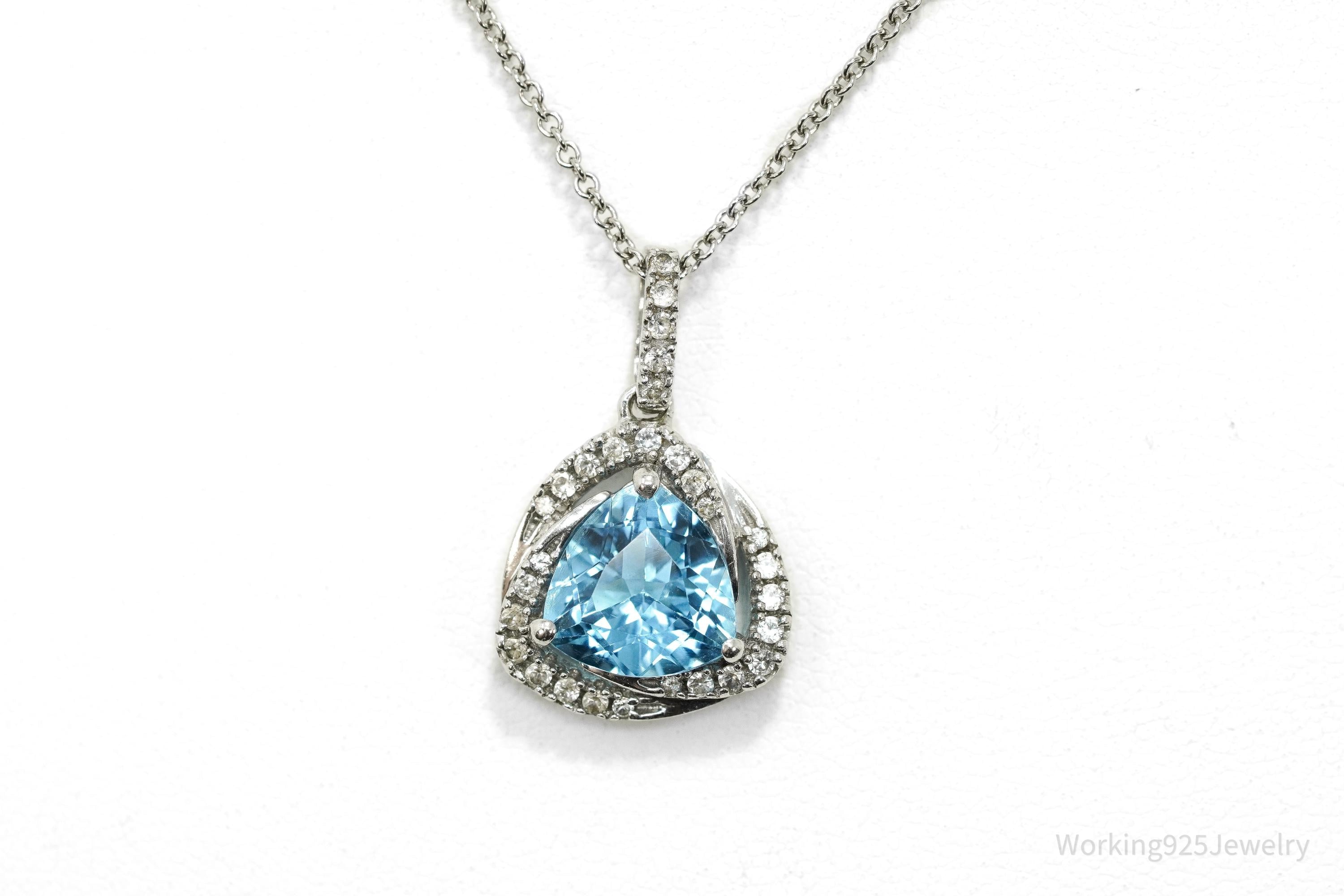 Vintage Blue Topaz & Cubic Zirconia Sterling Silver Necklace 18"