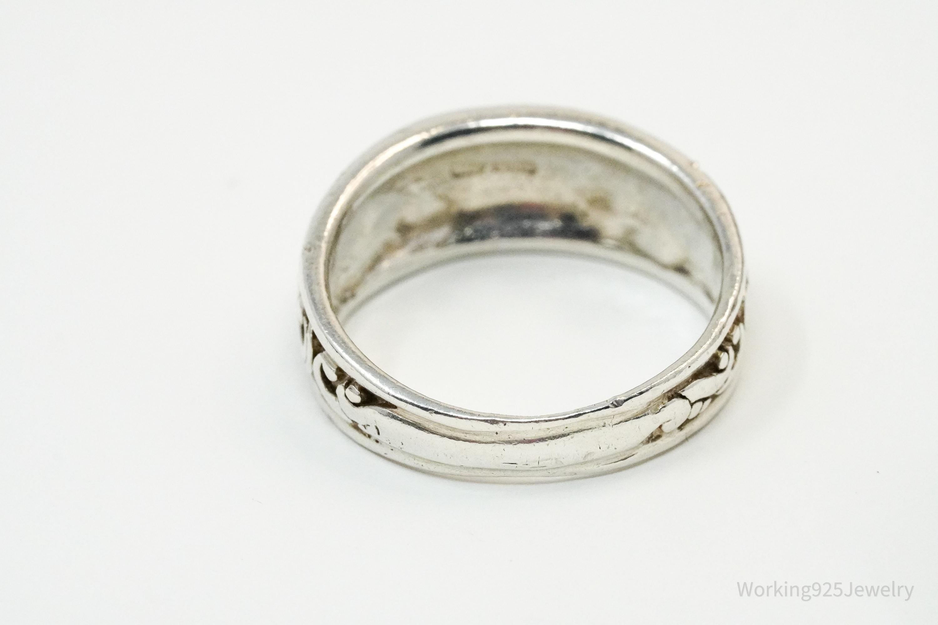 Vintage Scroll Design Sterling Silver Band Ring - Size 9