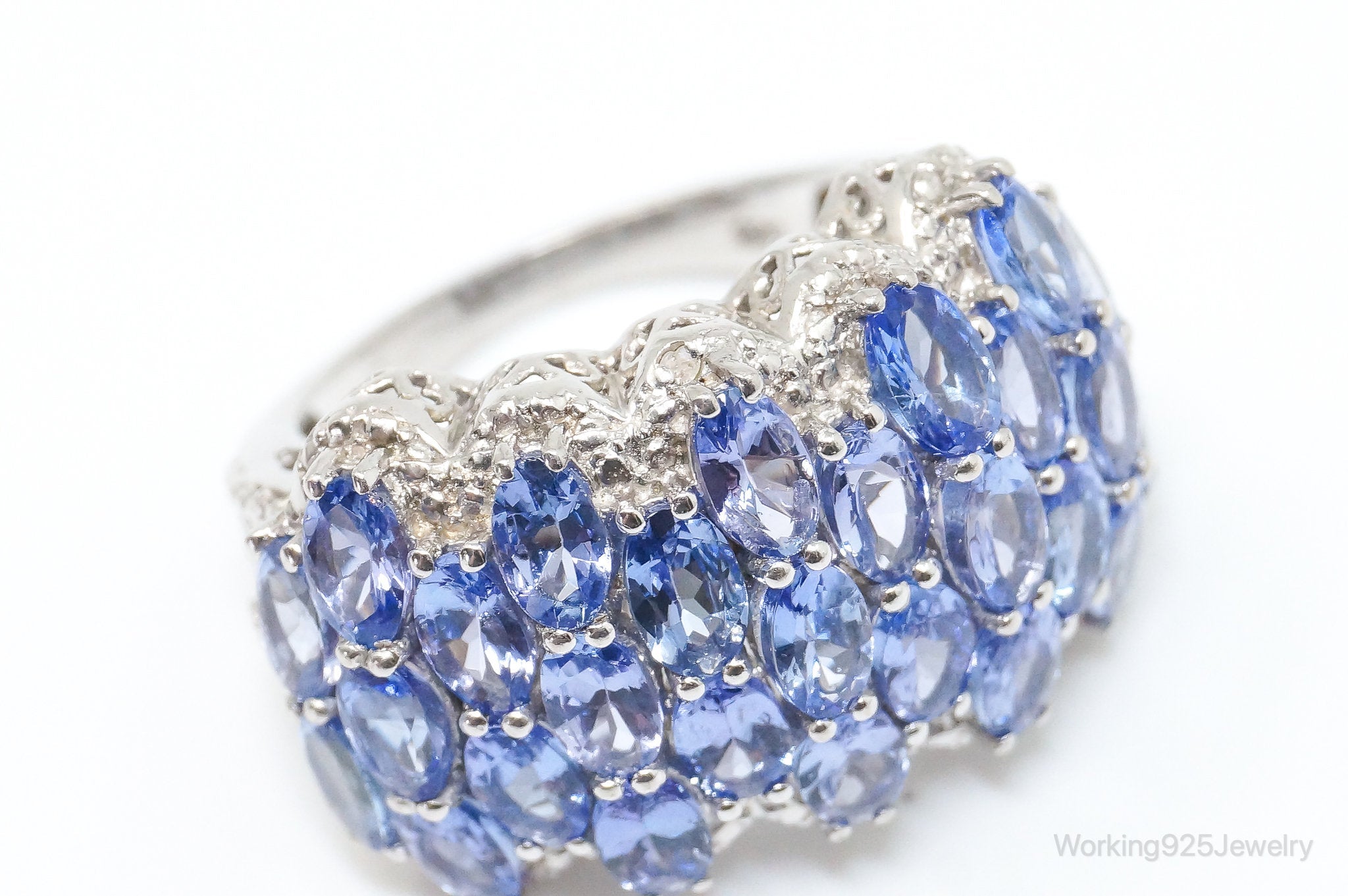 Vintage Iolite 2 Diamond Sterling Silver Ring SZ 8