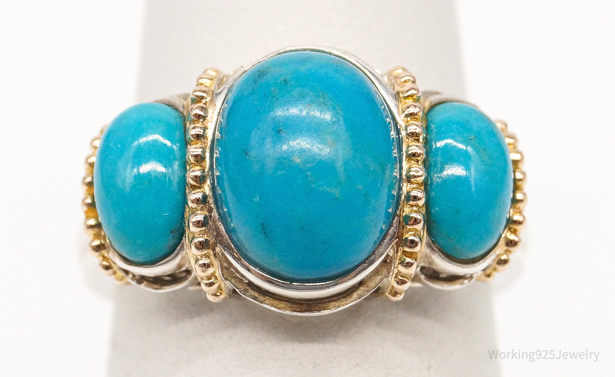 Vintage Turquoise Gold Vermeil Sterling Silver Ring - Size 6