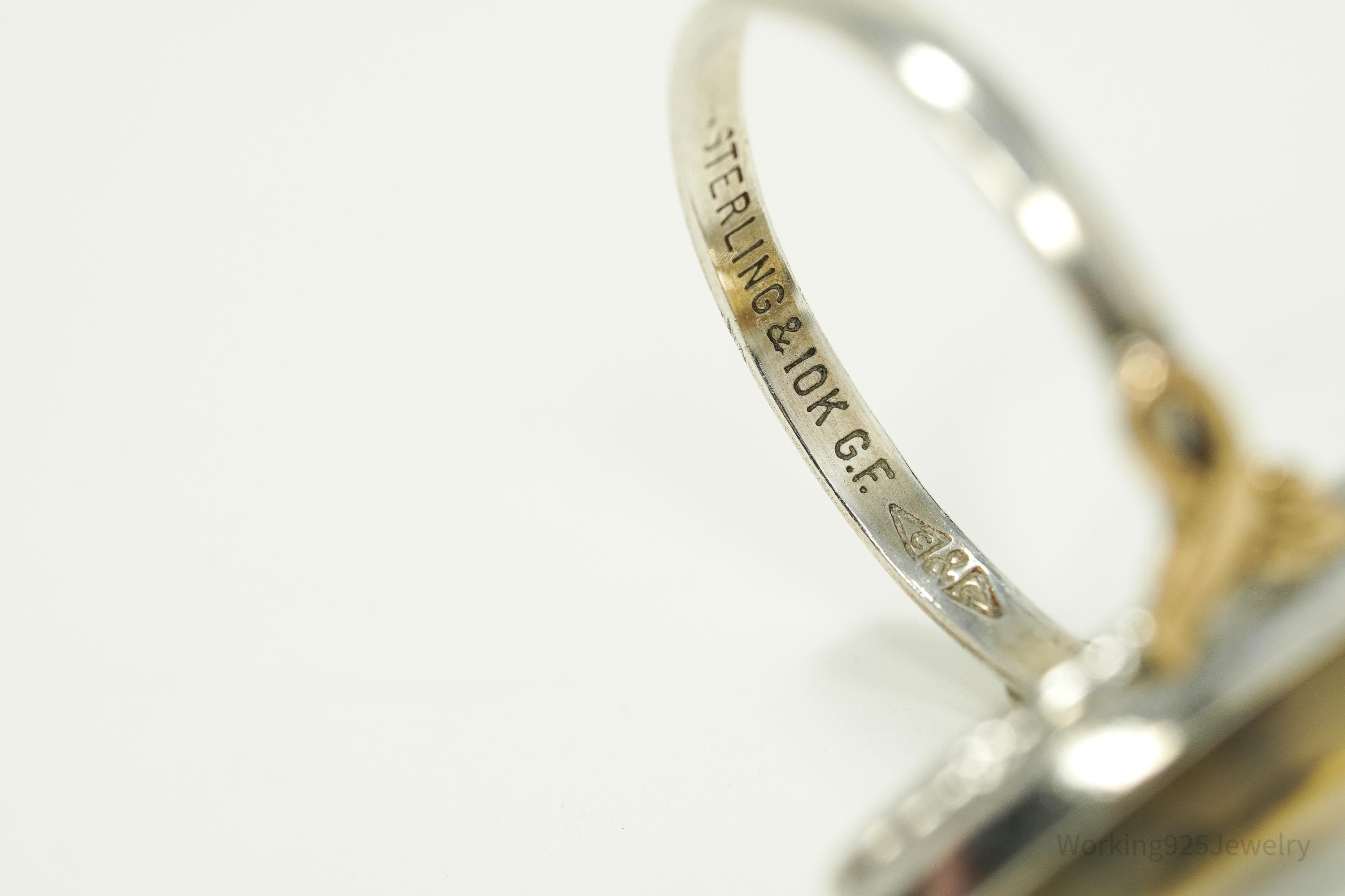 Antique Clark & Coombs 10K Gold Filled Agate Sterling Silver Ring - Size 9.5