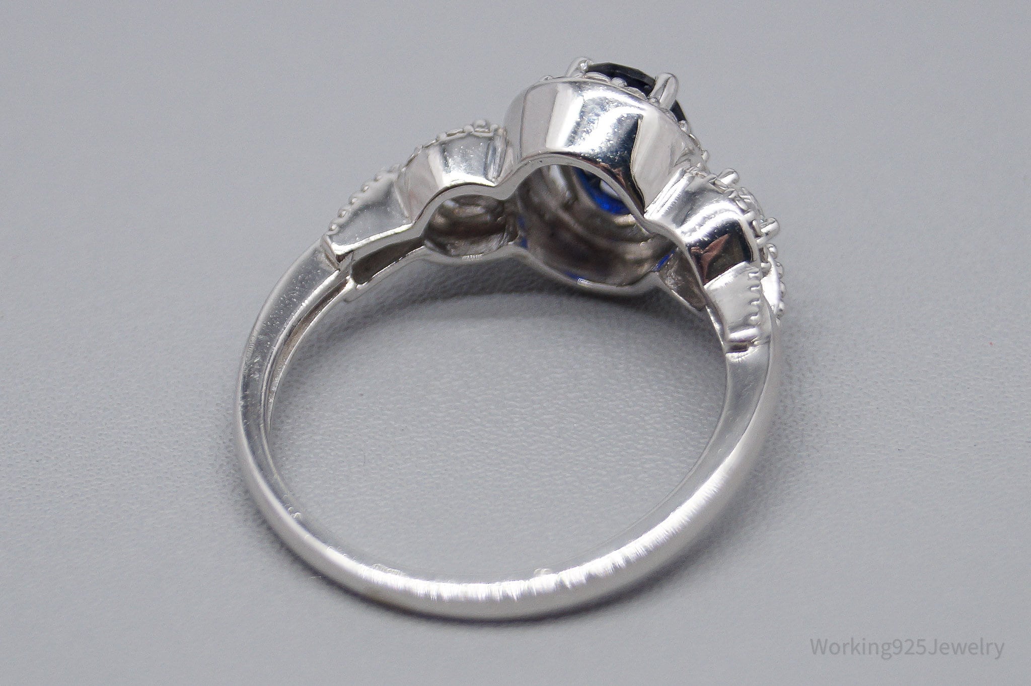 Vintage Lab Sapphire Cubic Zirconia Sterling Silver Ring - Size 6.75