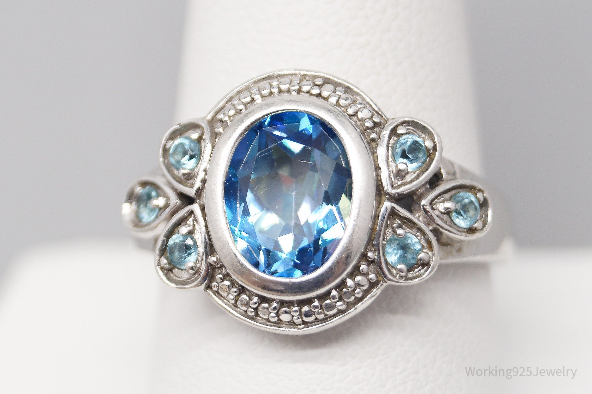 Vintage Blue Topaz Sterling Silver Ring Size 9.75