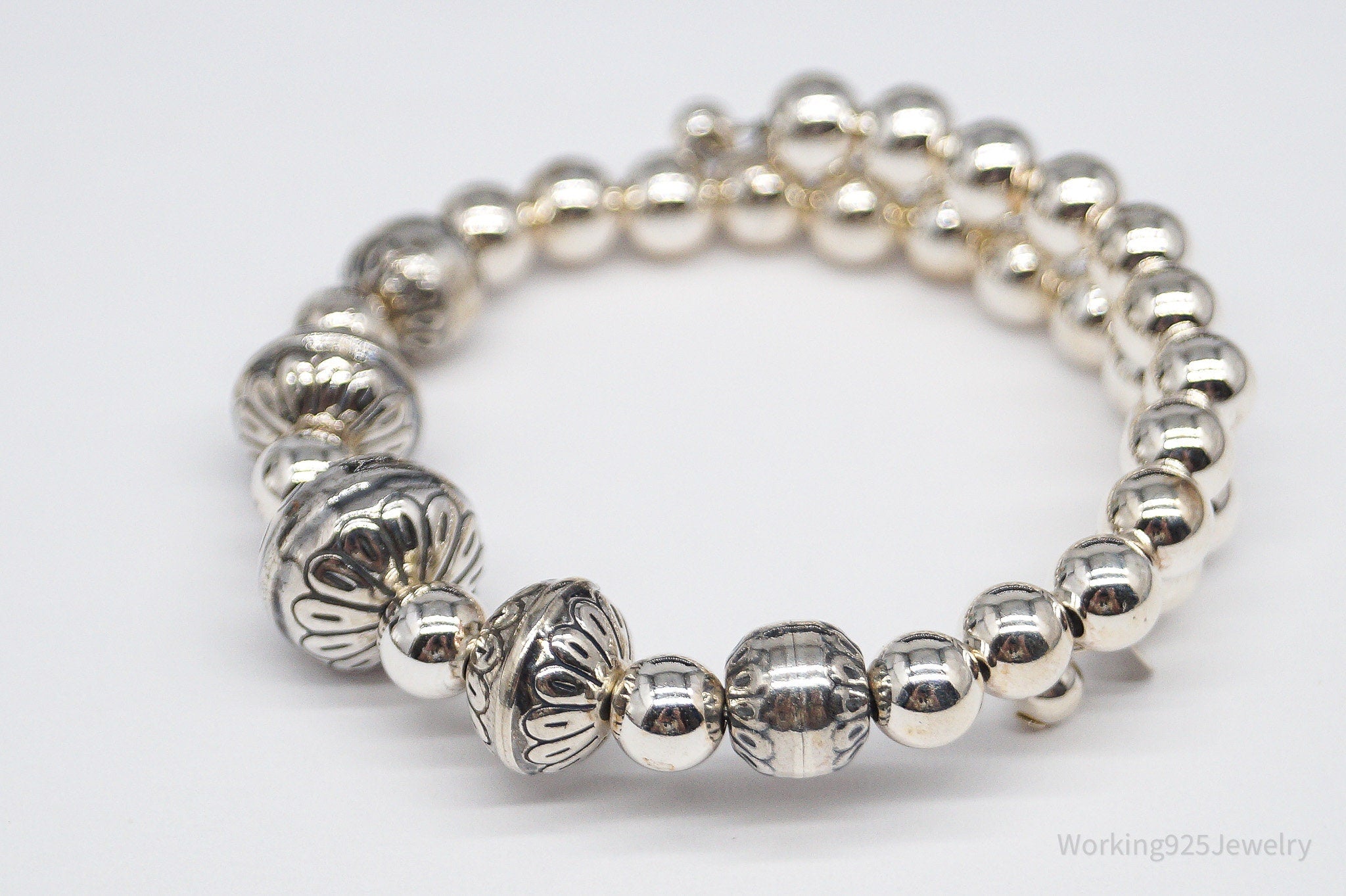 Vintage Native Carolyn Pollack Sterling Silver Adjustable Bead Bracelet 5"-7"