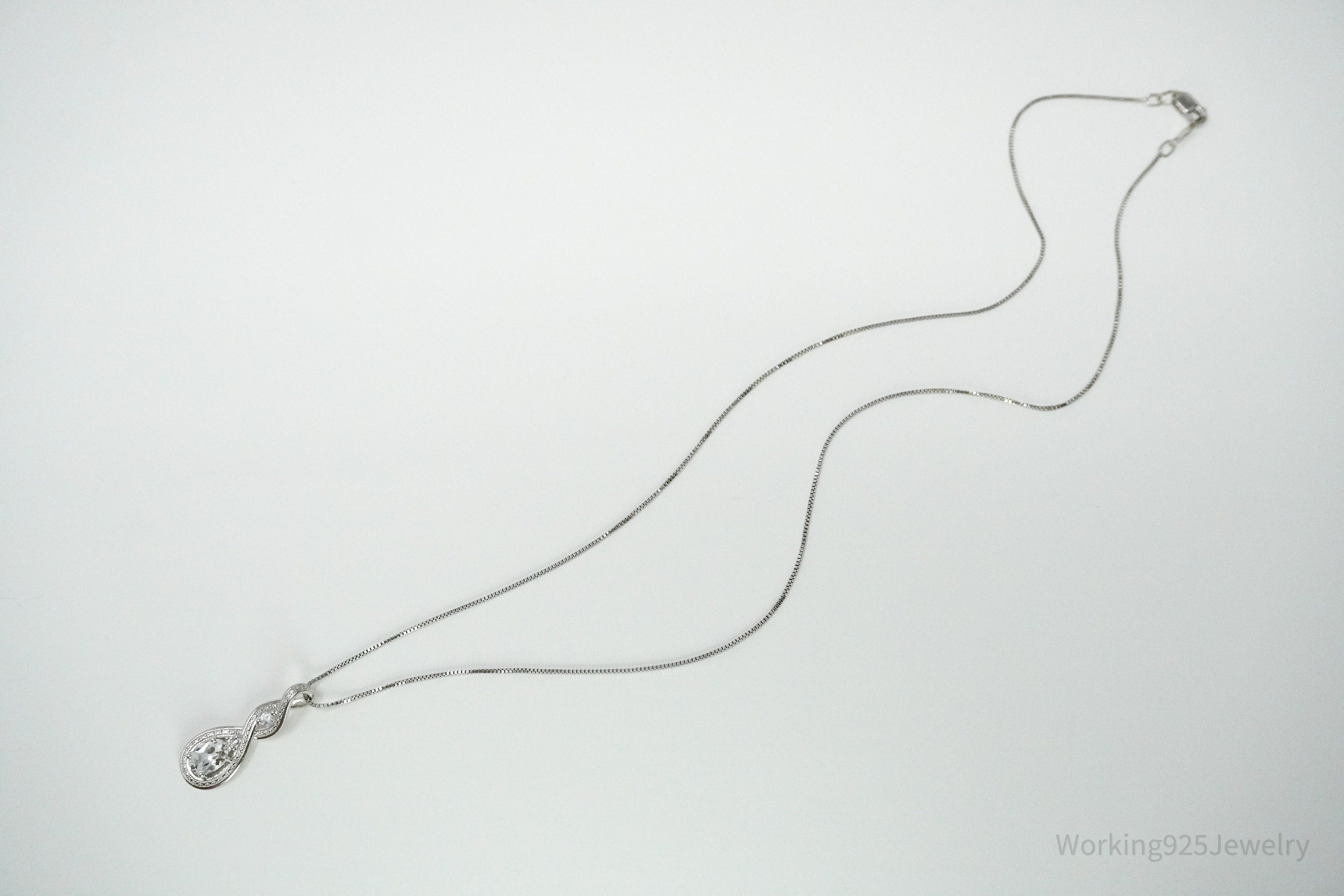 Vintage Cubic Zirconia Sterling Silver Necklace 18"