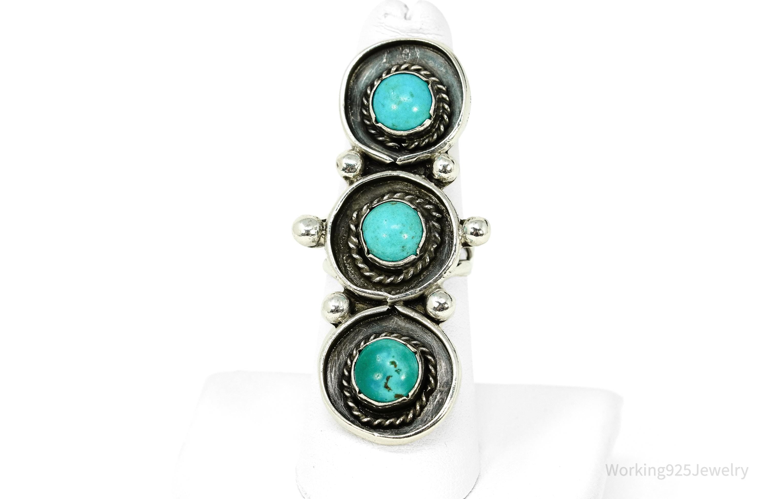 Vintage Handmade Native American Turquoise Silver Ring - Size 6.75