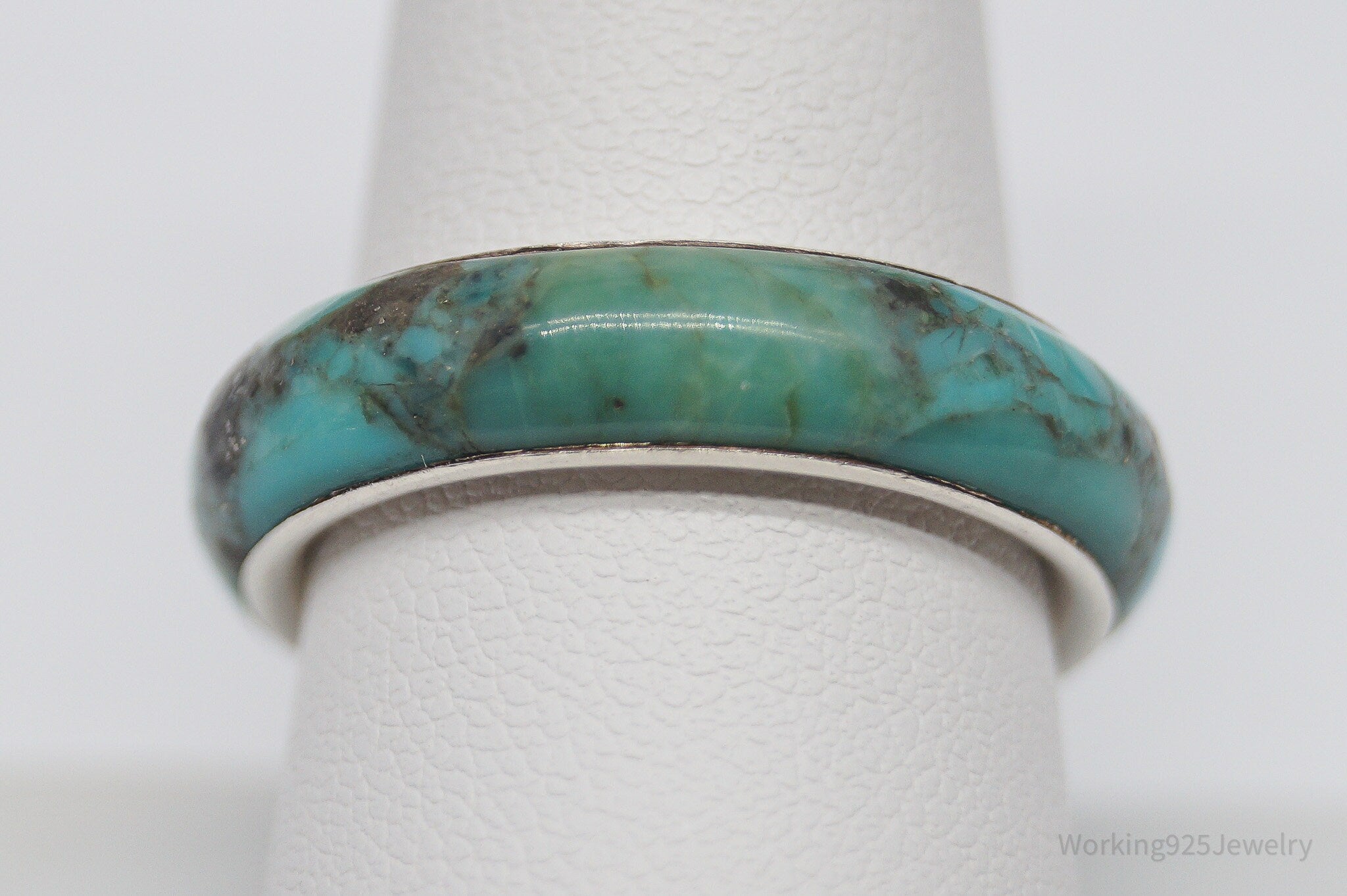 Vintage Turquoise Sterling Silver Band Ring - Size 9