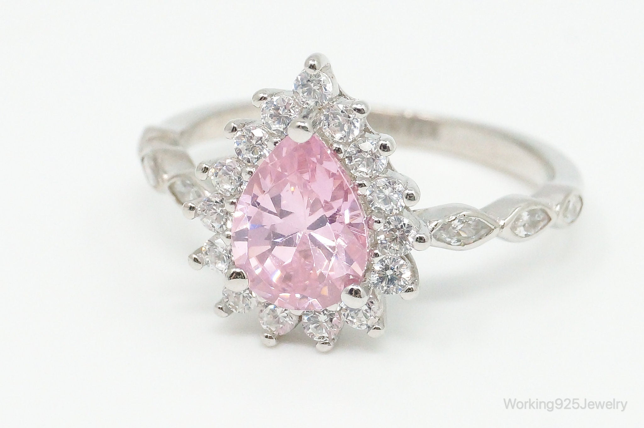 Pink Topaz Cubic Zirconia Heart Sterling Silver Ring - Size 6.75