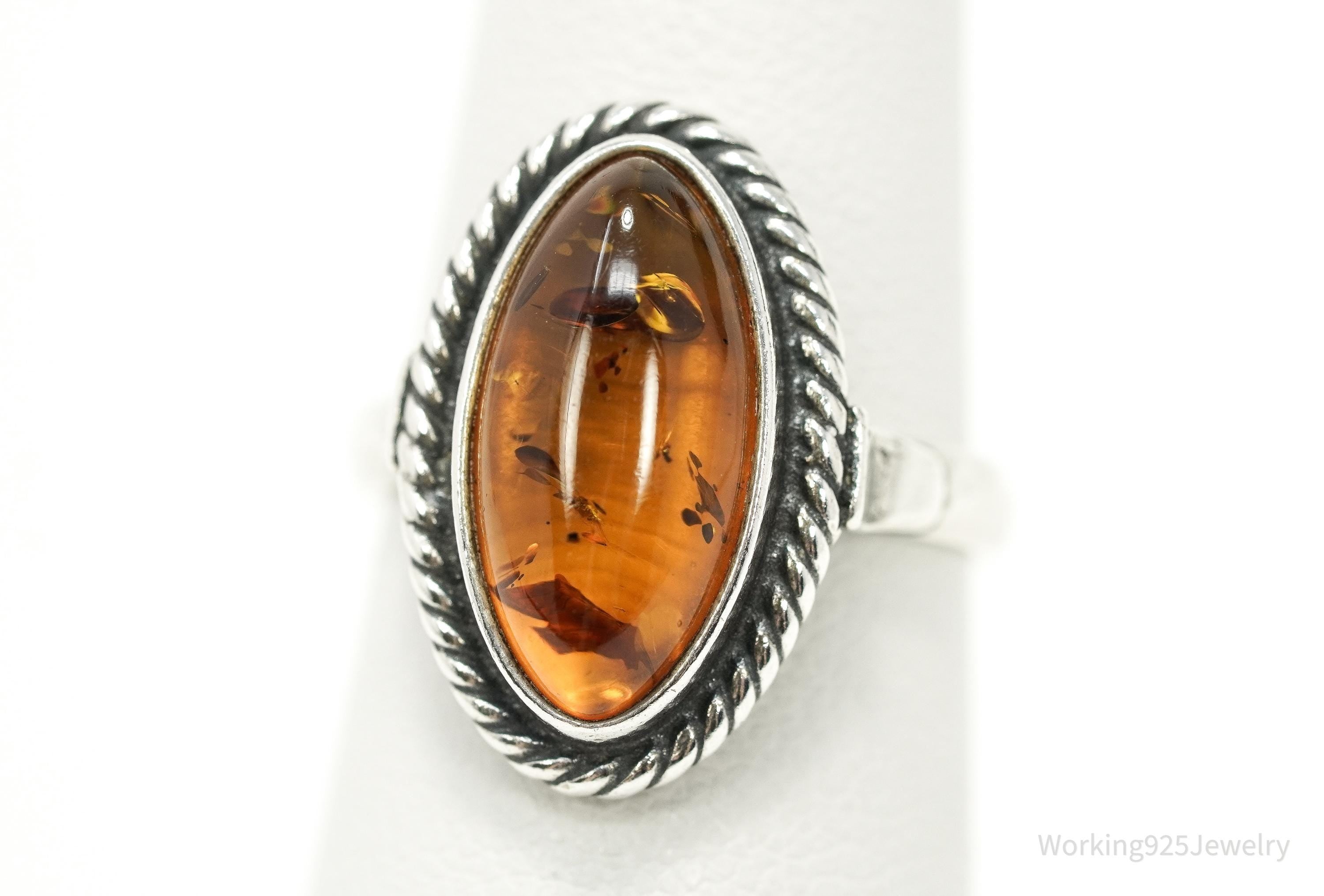 Vintage Amber Sterling Silver Ring - Size 5.75