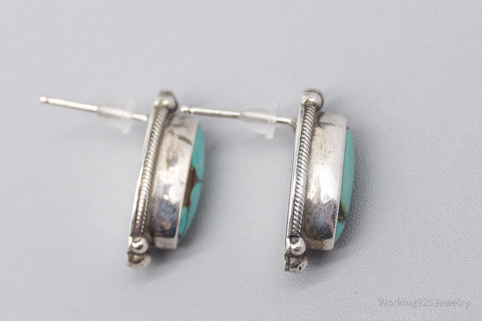 Vintage Native American JW Turquoise Sterling Silver Earrings