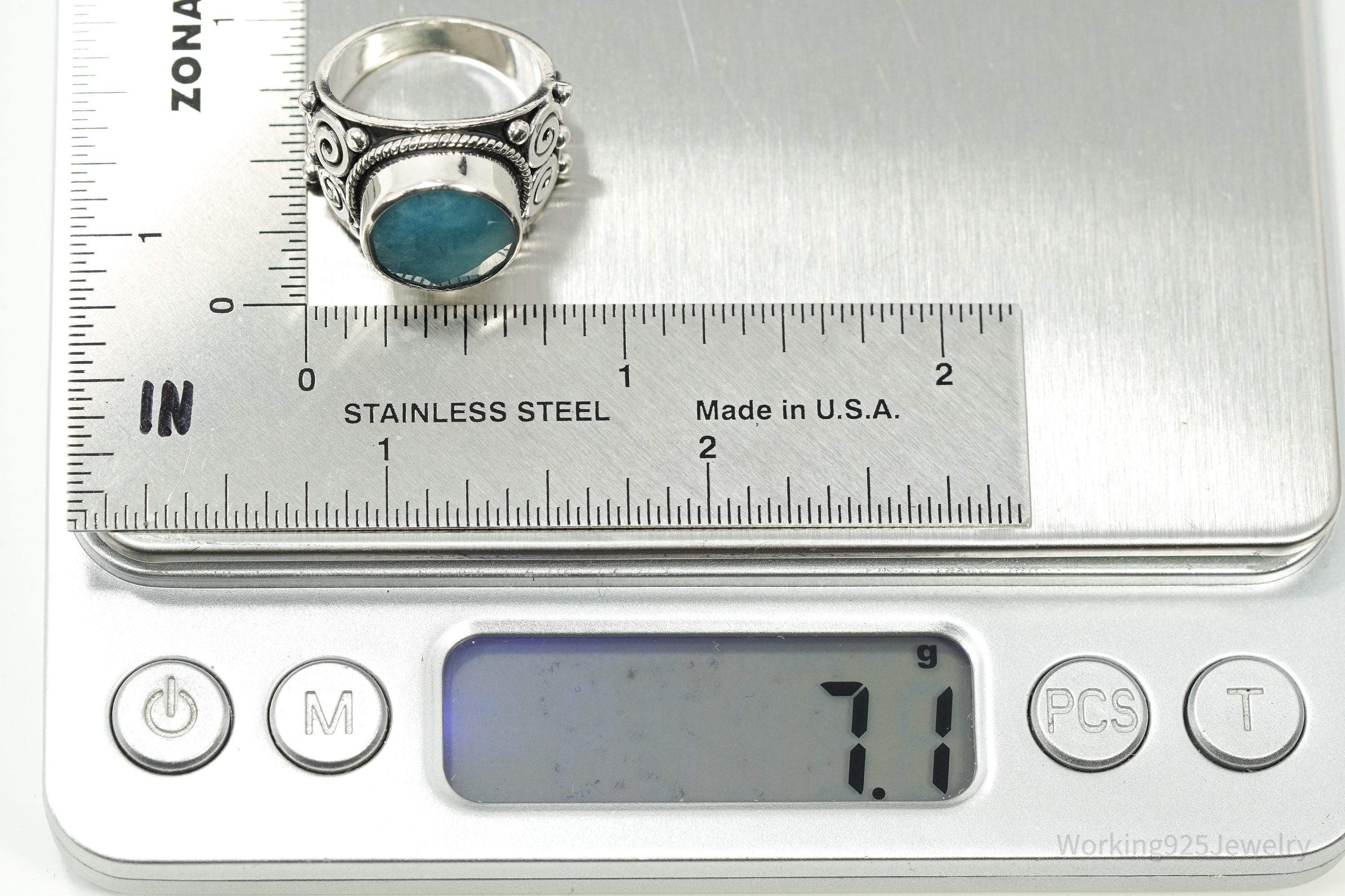 Vintage Samuel J Benham BJC Aquamarine Sterling Silver Ring - Size 6.25