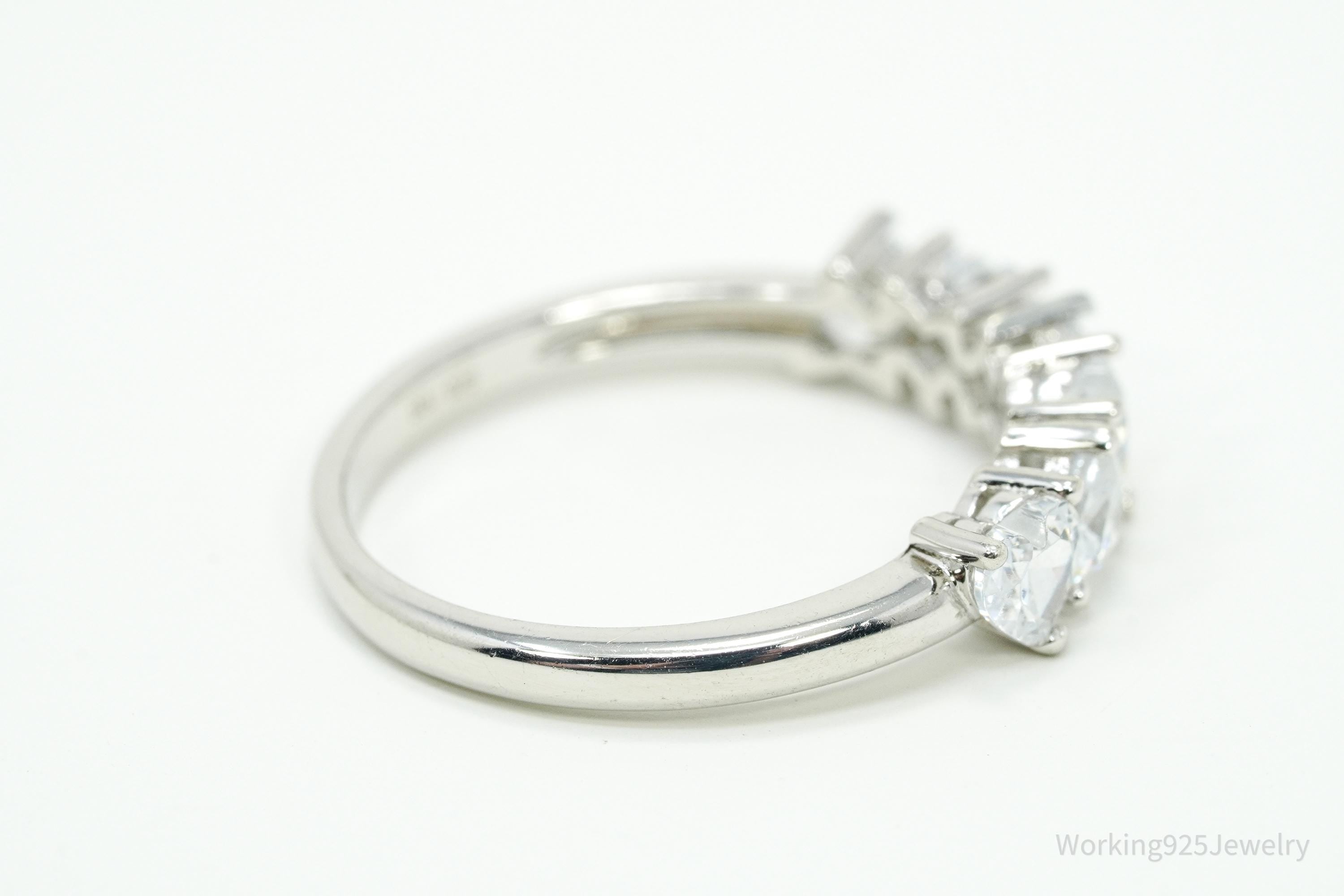 Designer BBJ Cubic Zirconia Hearts Sterling Silver Ring - Size 8