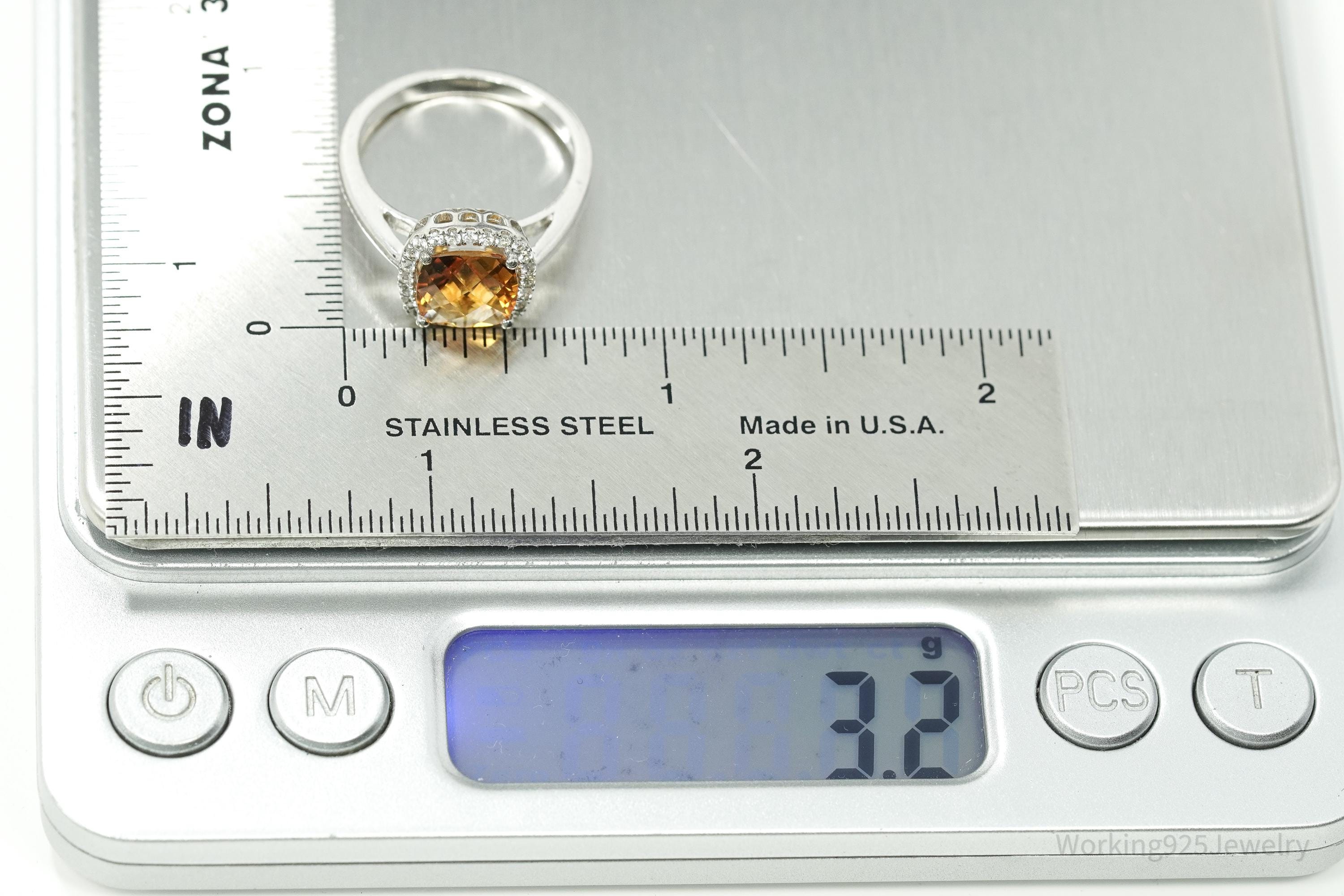 Vintage Citrine & Cubic Zirconia Sterling Silver Ring Size 7