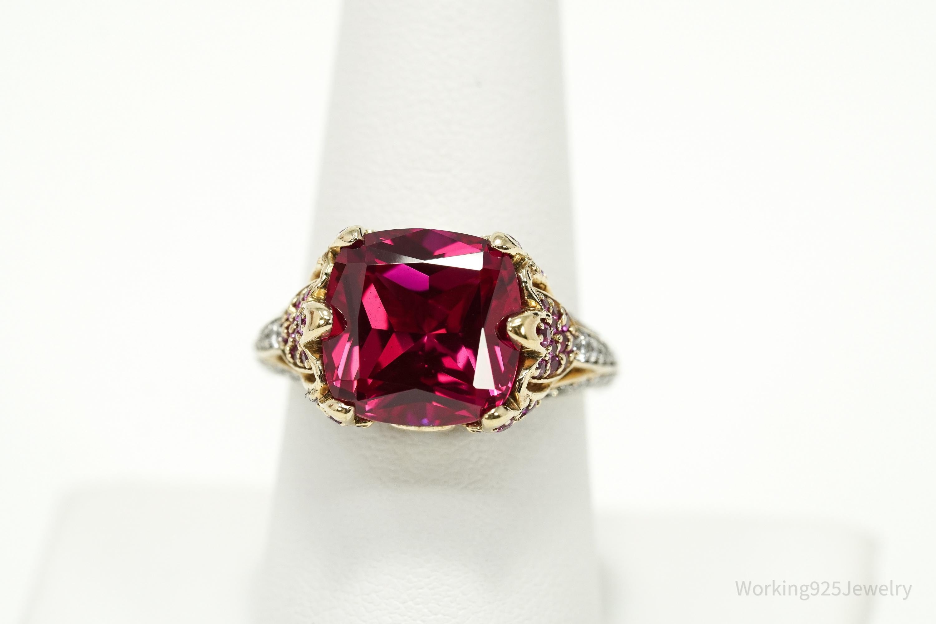 Lab Ruby Pink Tourmaline Sterling Silver Gold Vermeil Cocktail Statement Ring 8
