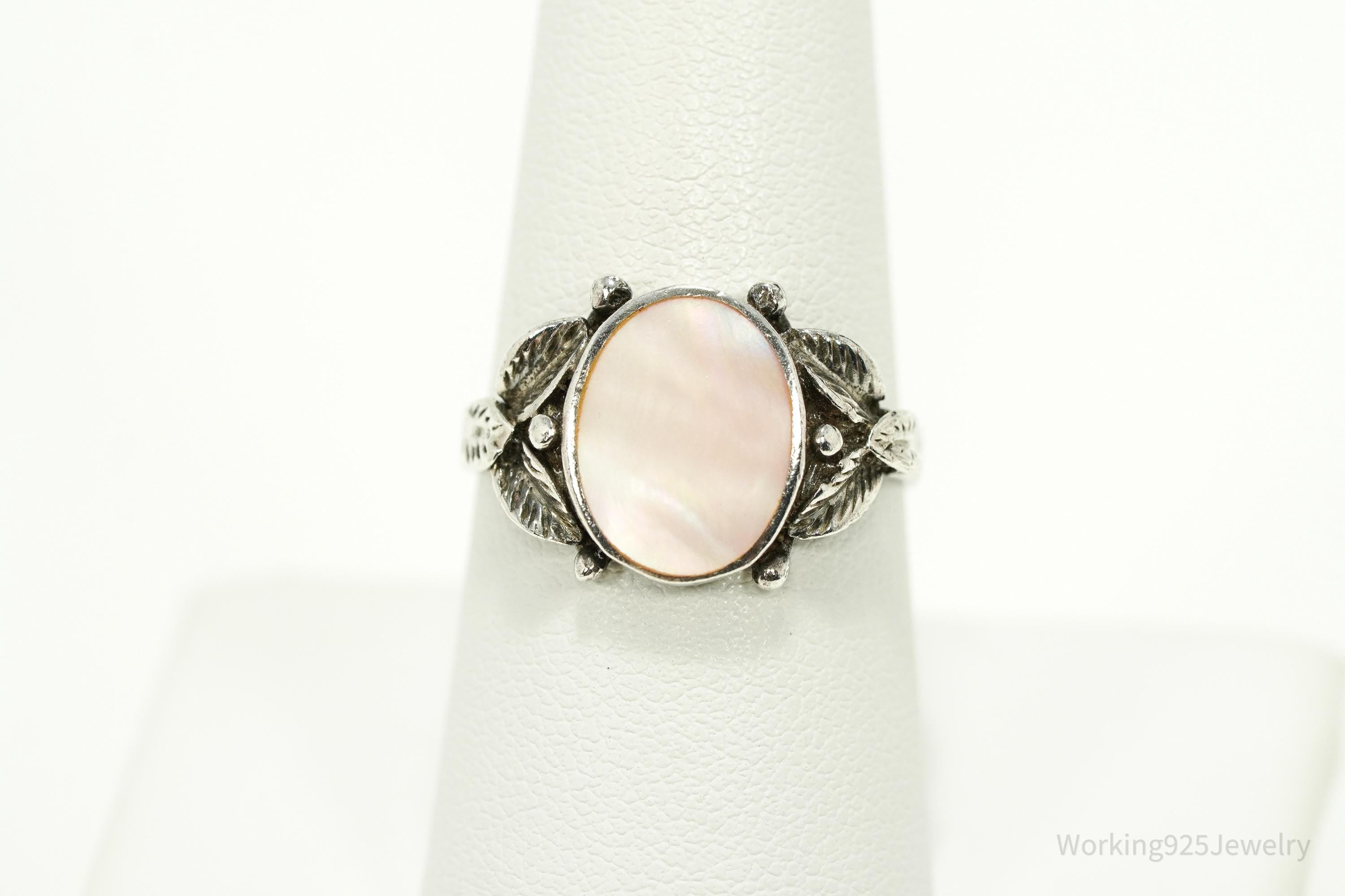 Vintage Pink Mother Of Pearl Sterling Silver Ring - Size 8